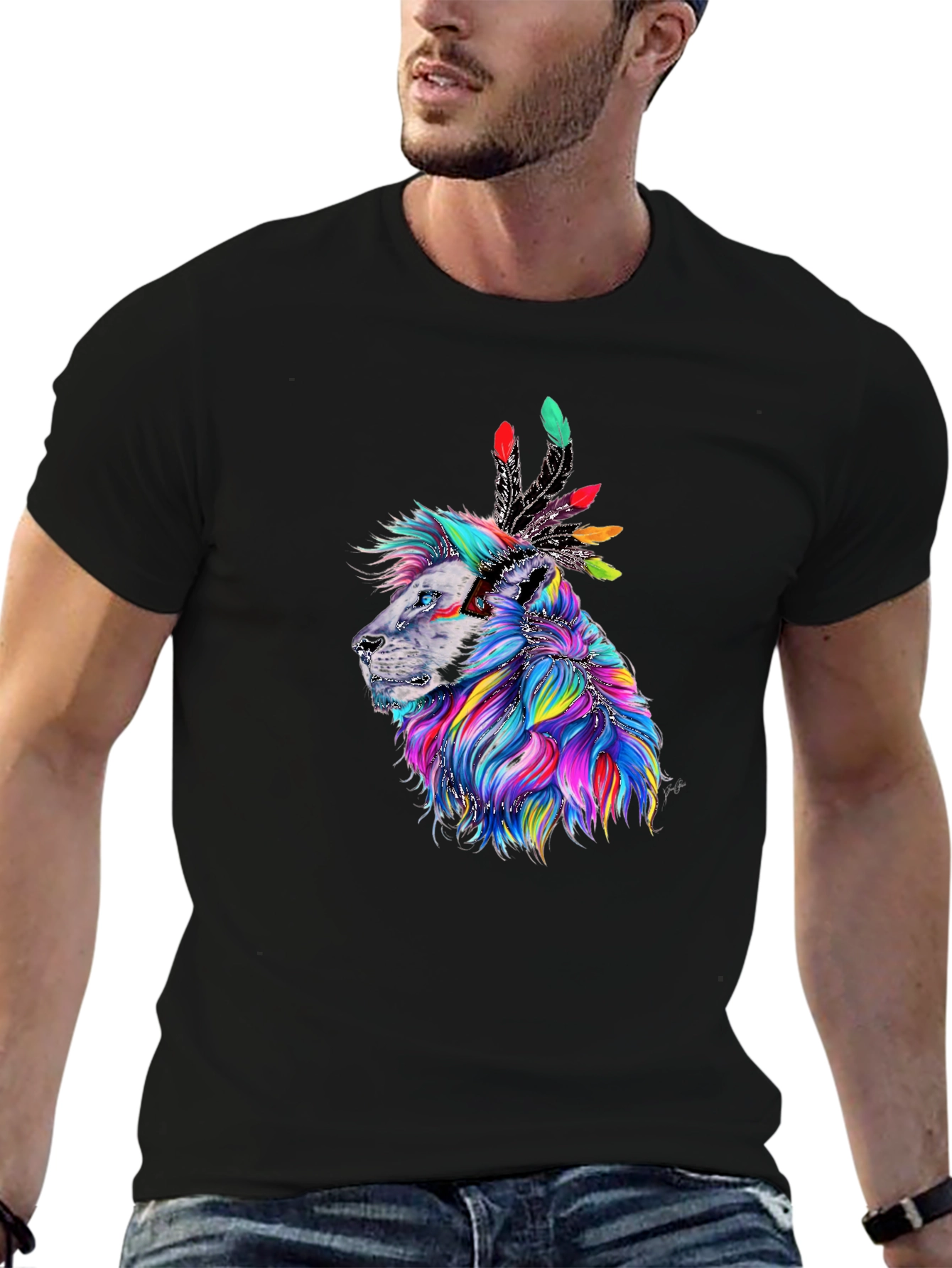 Black Lion Headdress Graphic T-Shirt view 6
