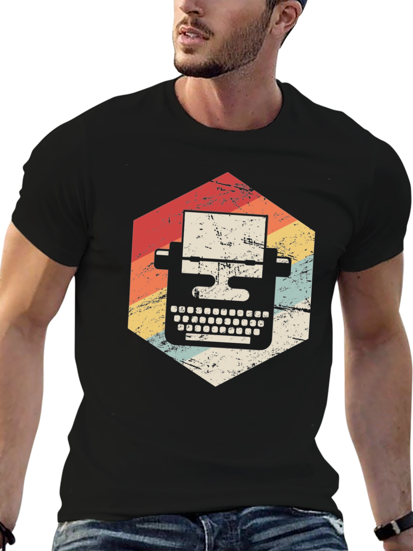 Black Vintage Typewriter Graphic T-Shirt view 6