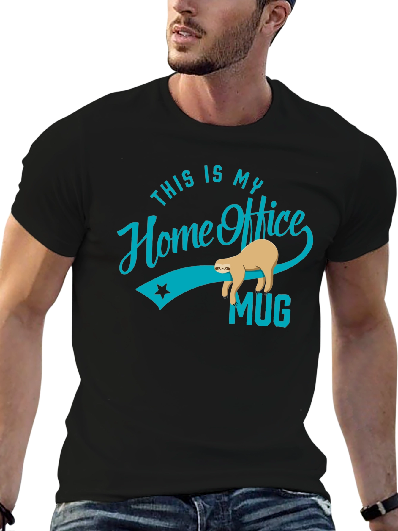 Black Funny Sloth Home Office T-Shirt view 6