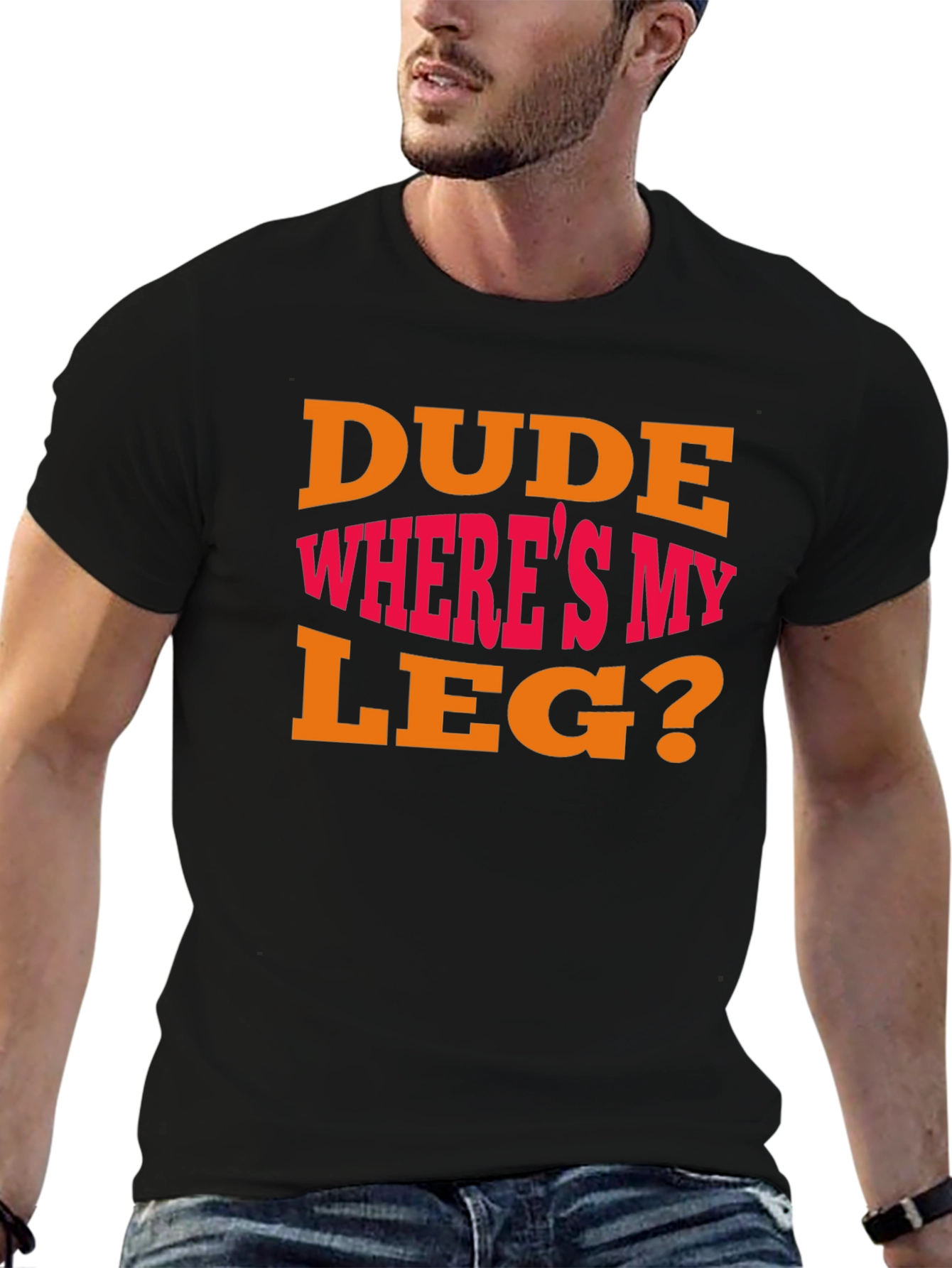 Black Dude Where's My Leg? Graphic T-Shirt - Funny view 6