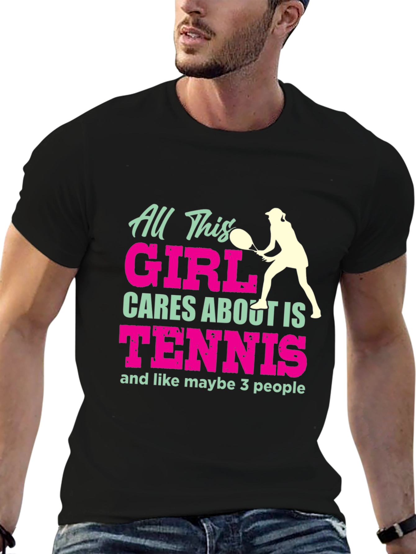 Black Tennis Girl T-Shirt Funny Player Tee view 6