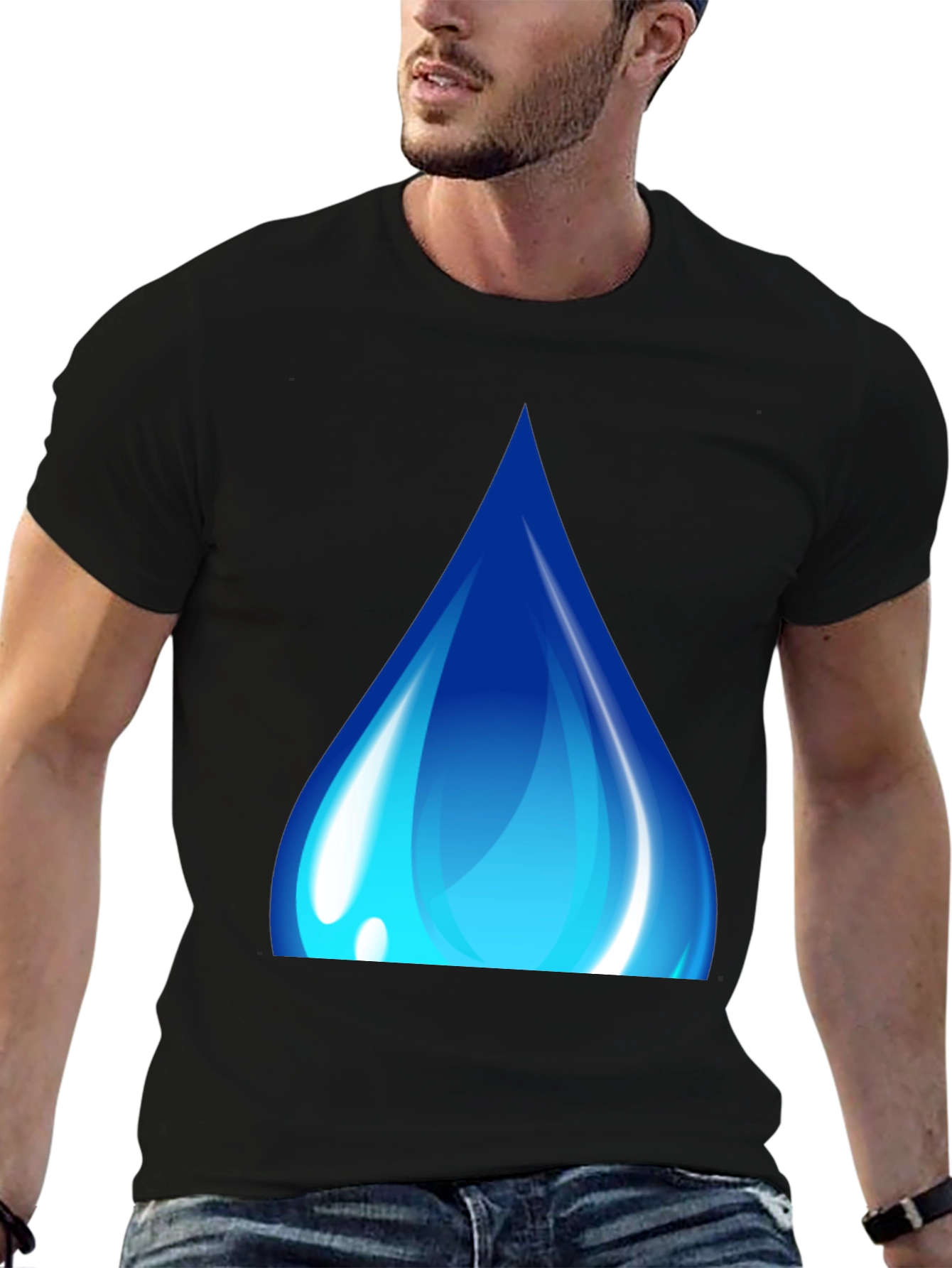 Black Blue Water Drop Graphic Black T-Shirt view 6