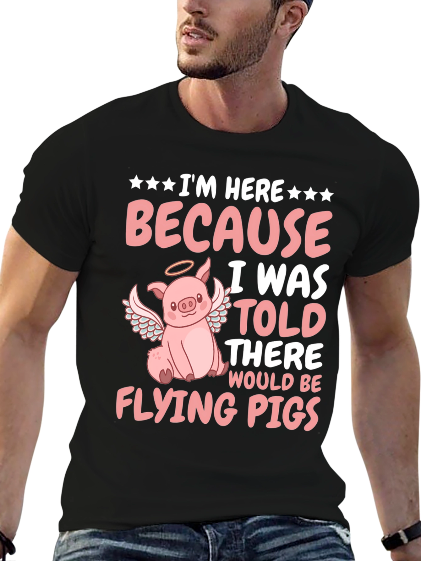 Black Flying Pig T-Shirt - Funny Animal Graphic Tee view 6