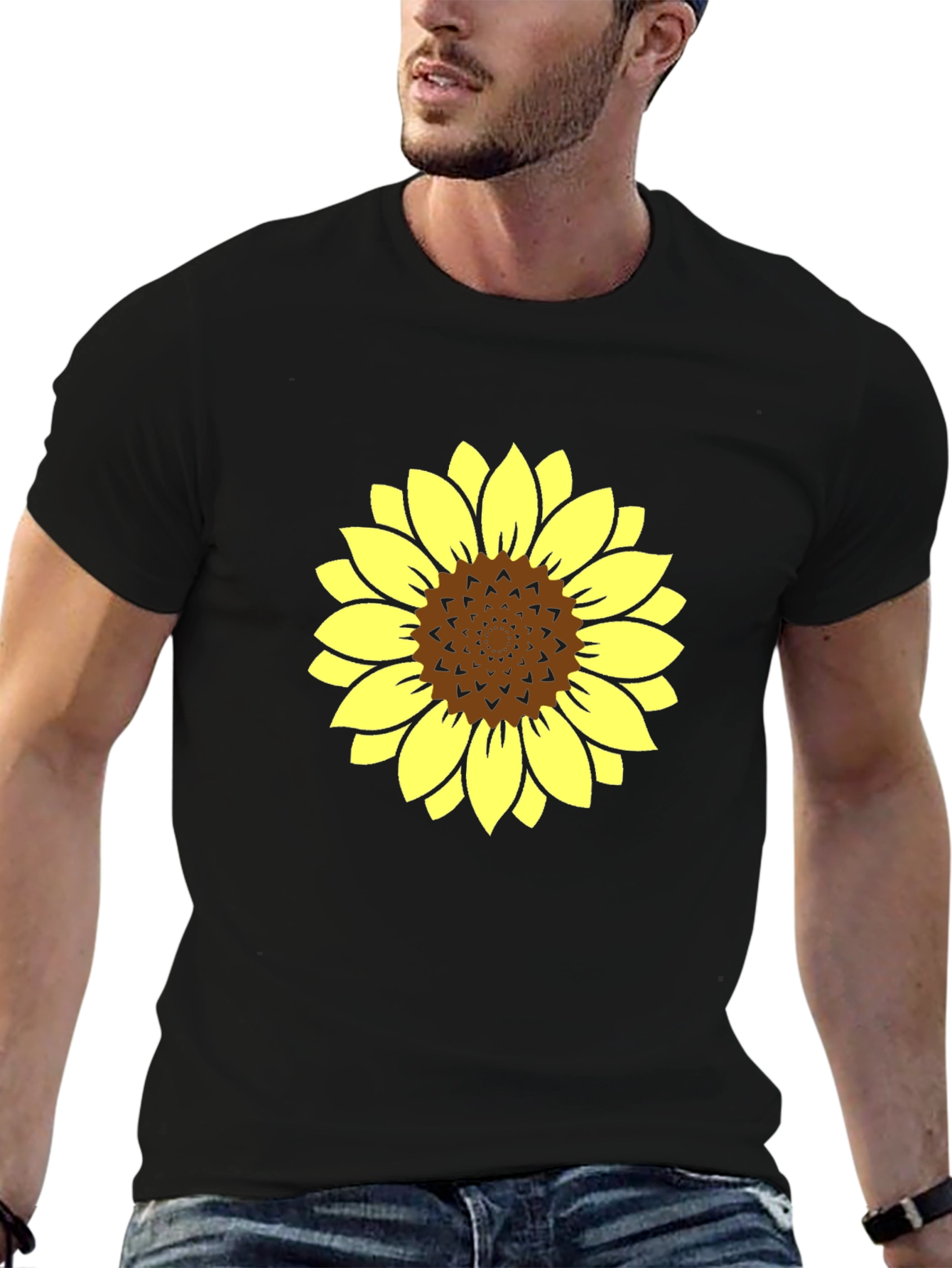 Black Sunflower Graphic Tee - Stylish Black Cotton T-Shirt view 6