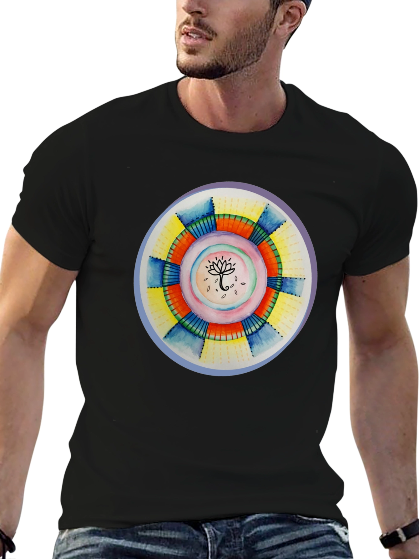 Black Artistic Mandala Graphic Black T-Shirt view 6