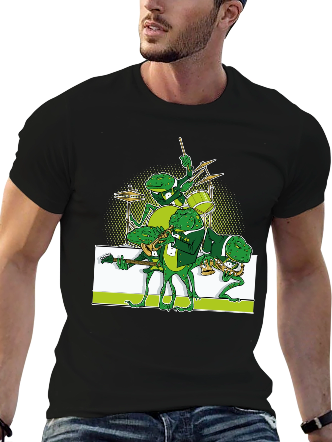 Black Frog Band Graphic Tee - Black Casual T-Shirt view 6