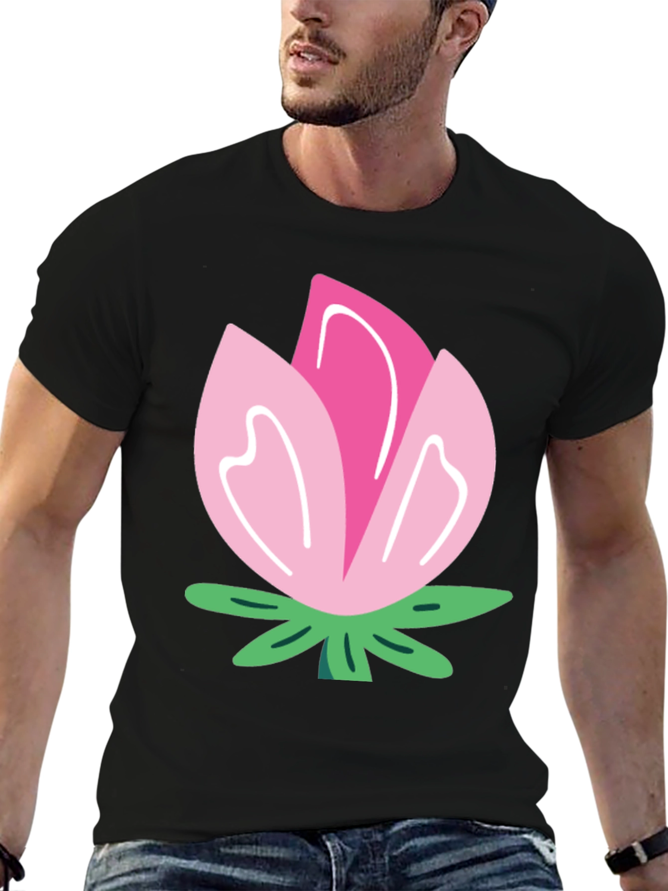 Black Pink Flower Graphic T-Shirt - Soft Cotton Blend view 6