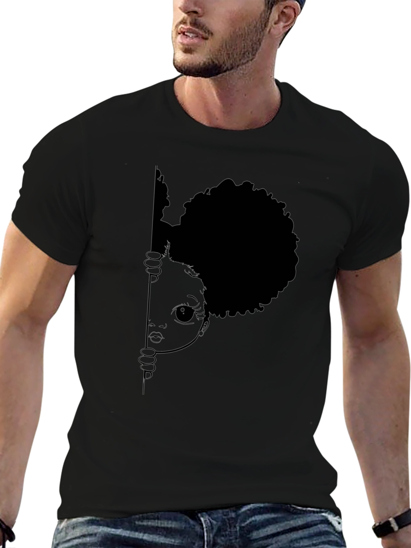 Black Afro Girl Peek-a-Boo Graphic Tee view 6