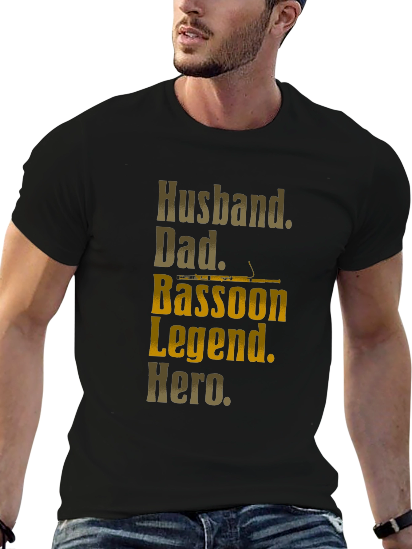 Black Husband Dad Bassoon Legend Hero Men's Black T-Shirt view 6