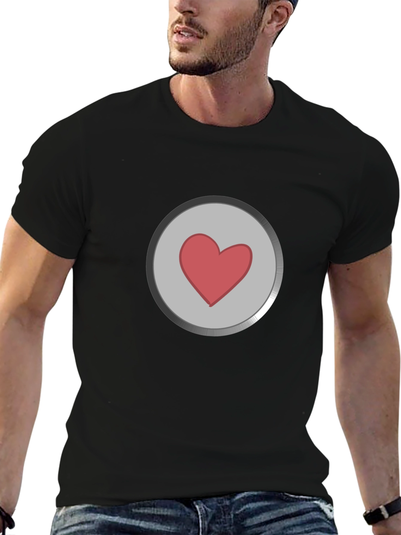 Black Heart Button Graphic T-Shirt - Black view 6