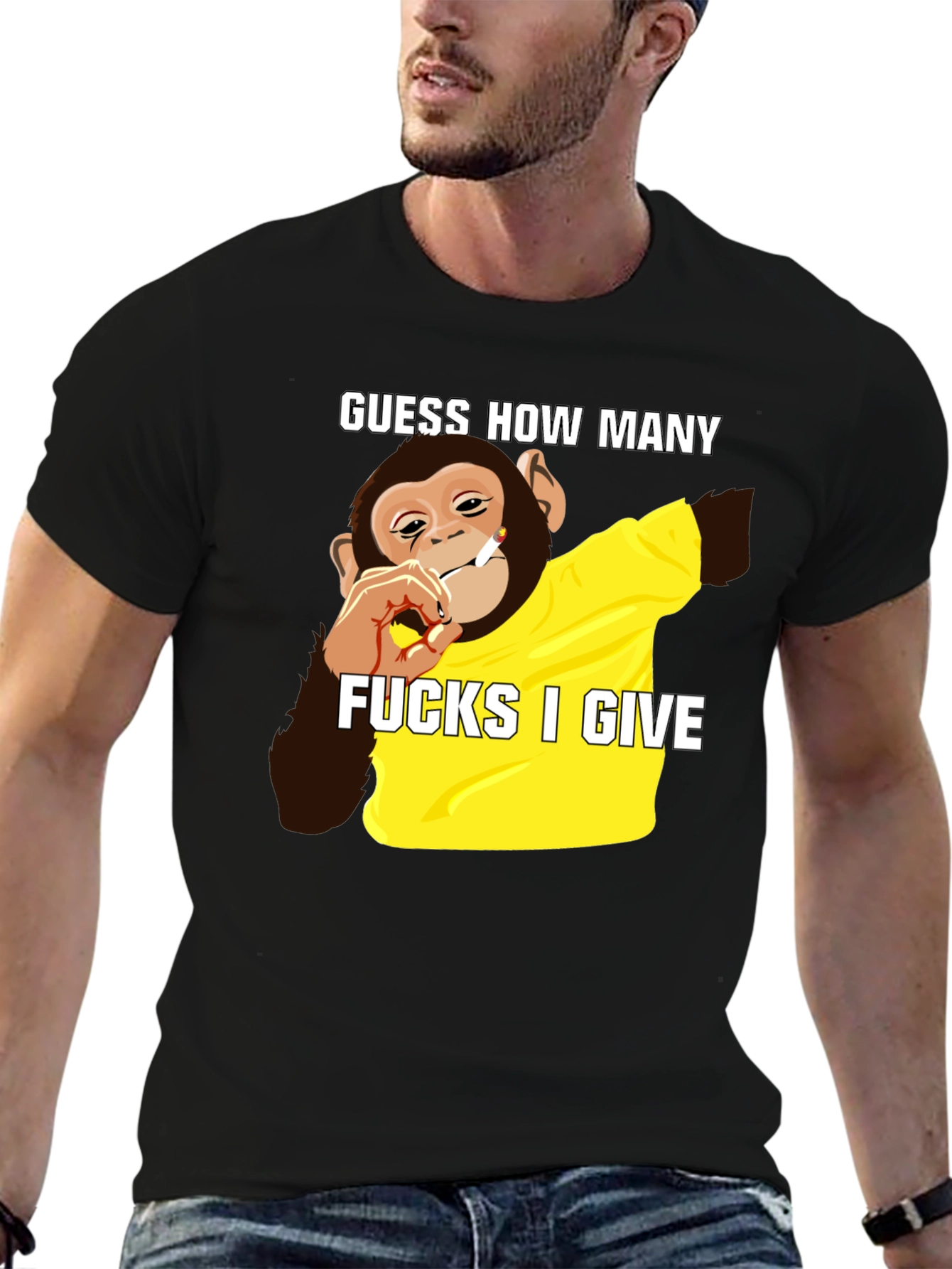 Black Guess How Many F*cks Monkey T-Shirt view 6