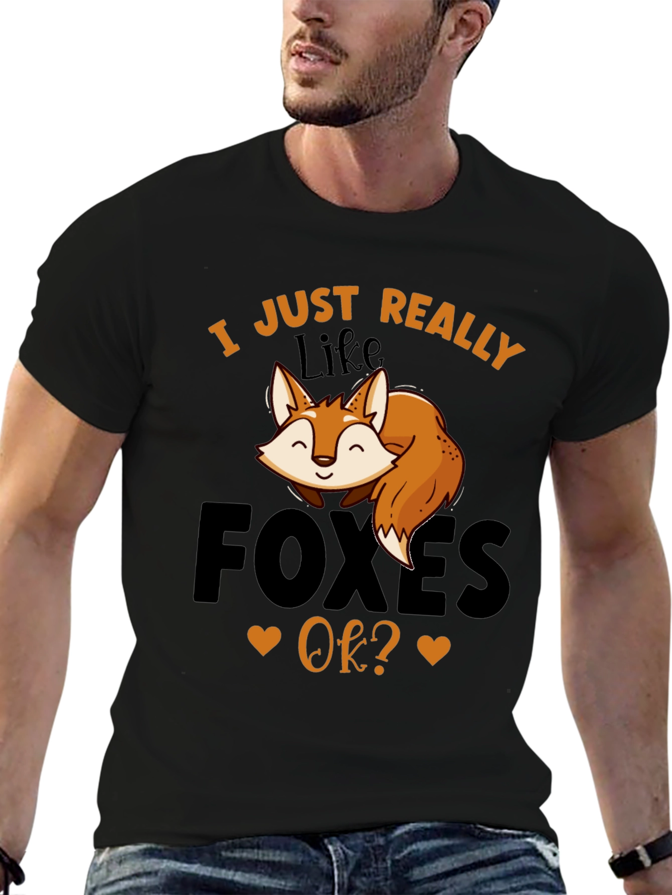 Black I Just Really Like Foxes OK? Graphic Tee view 6