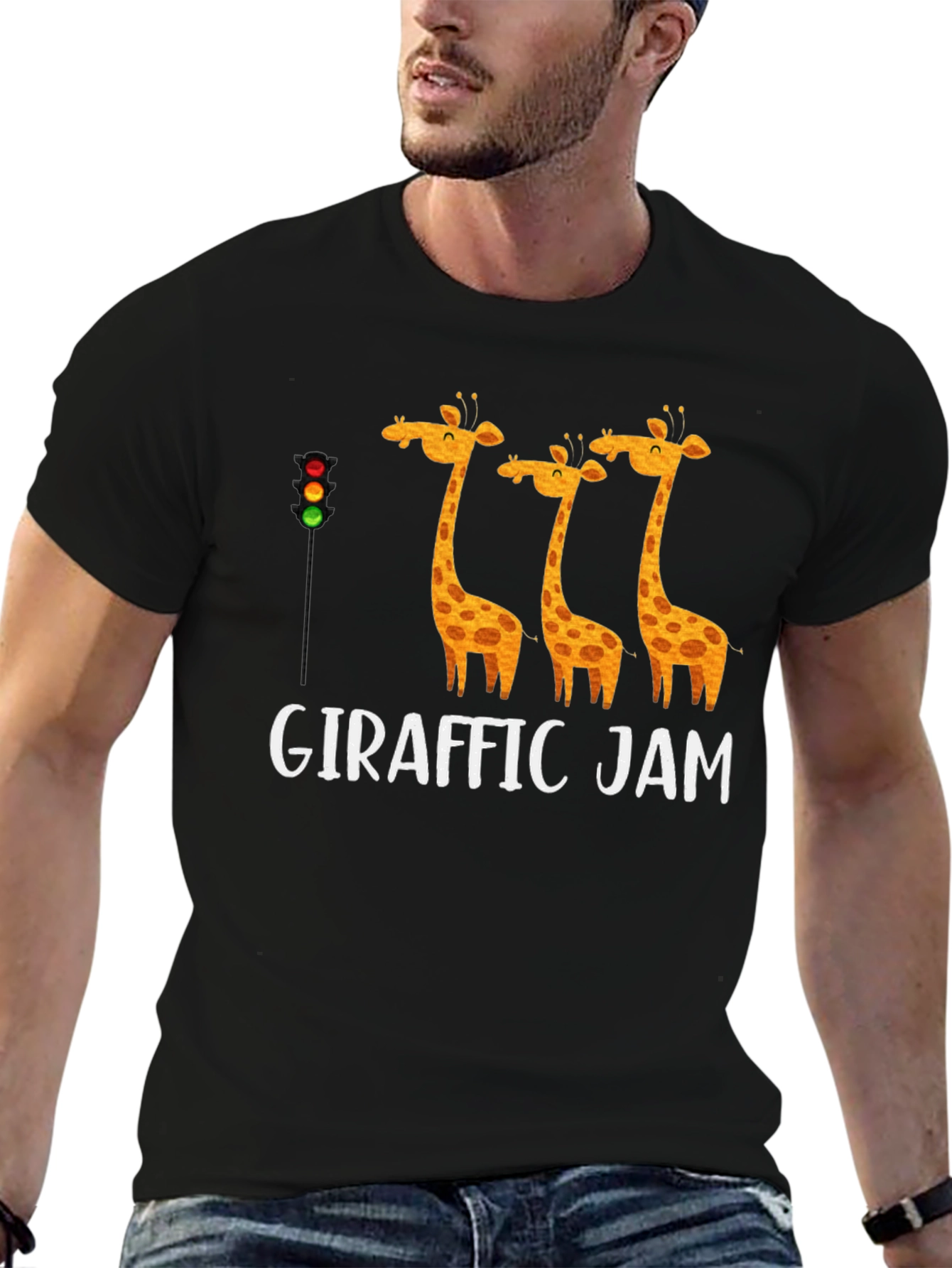 Black Giraffe Traffic Jam T-Shirt Funny Animal Tee view 6