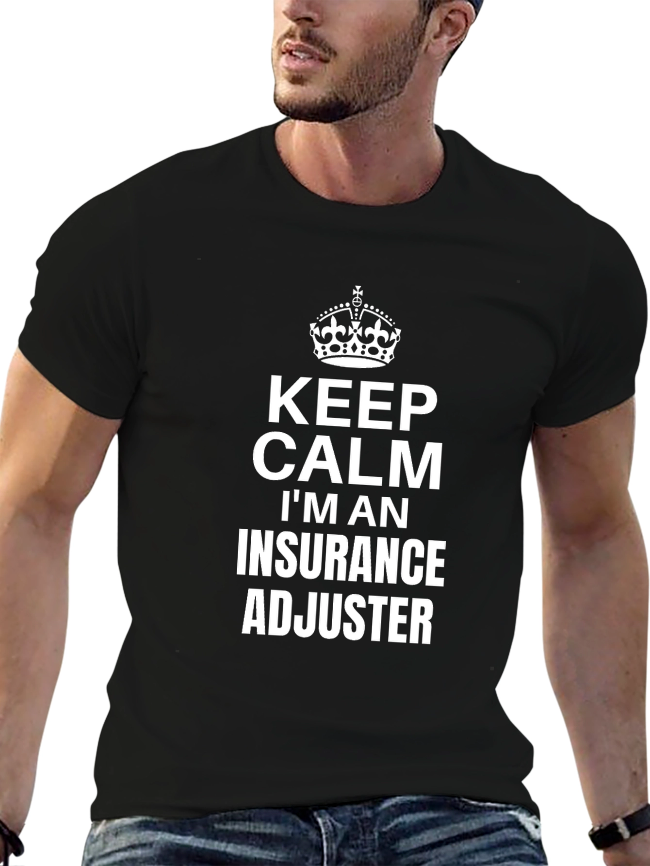 Black Keep Calm Insurance Adjuster Tee view 6