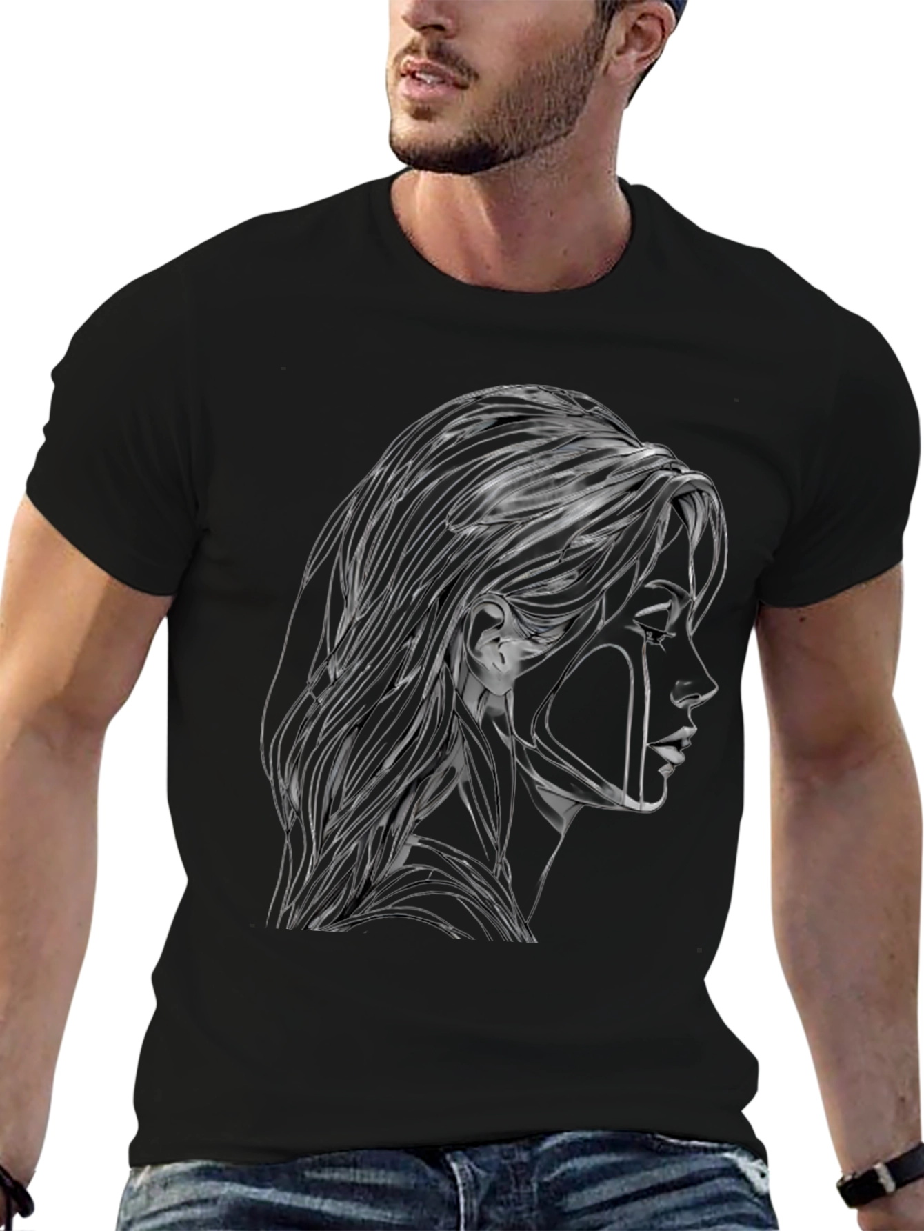 Black Abstract Woman Graphic Black T-Shirt view 6