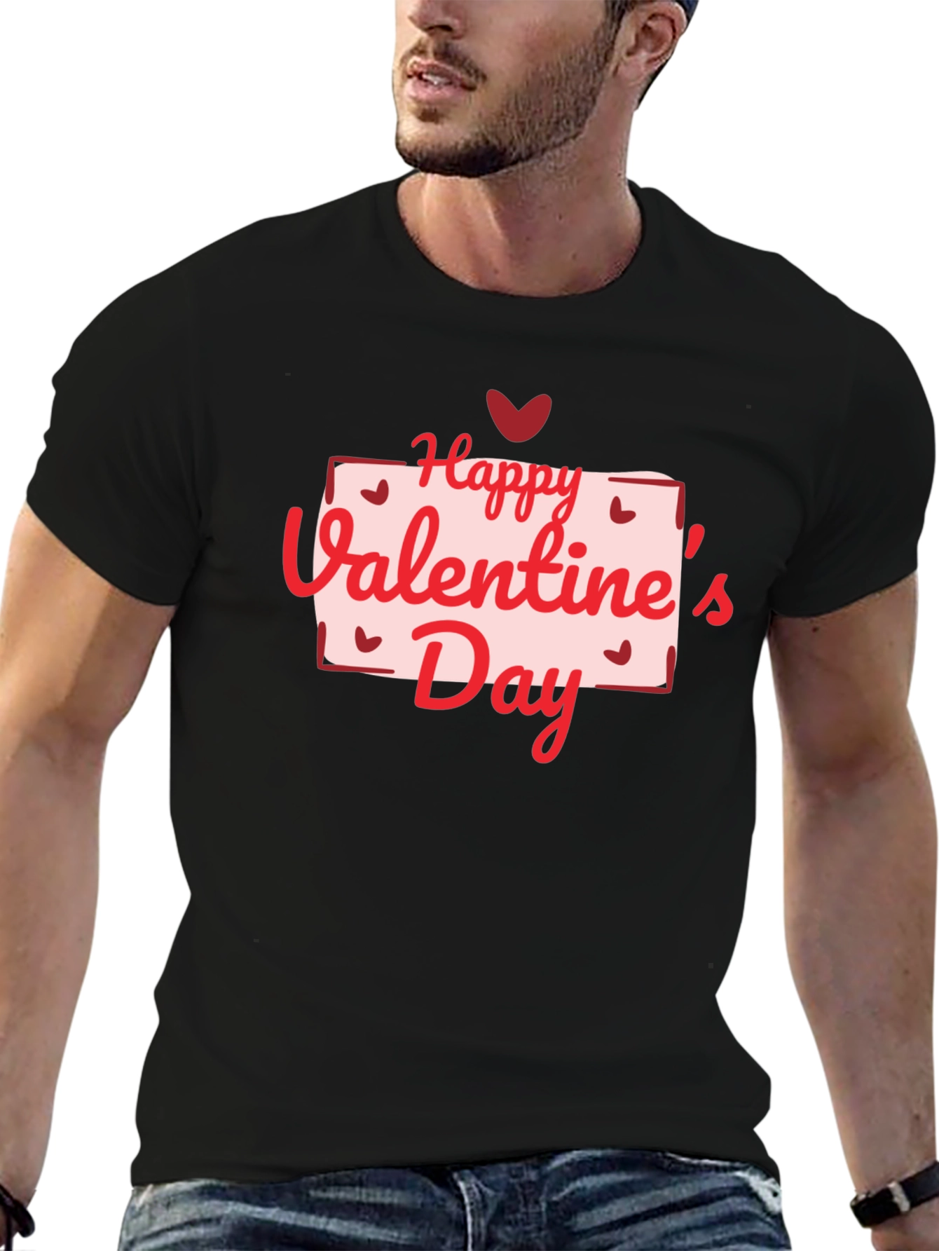 Black Happy Valentine's Day Graphic Black T-Shirt view 6