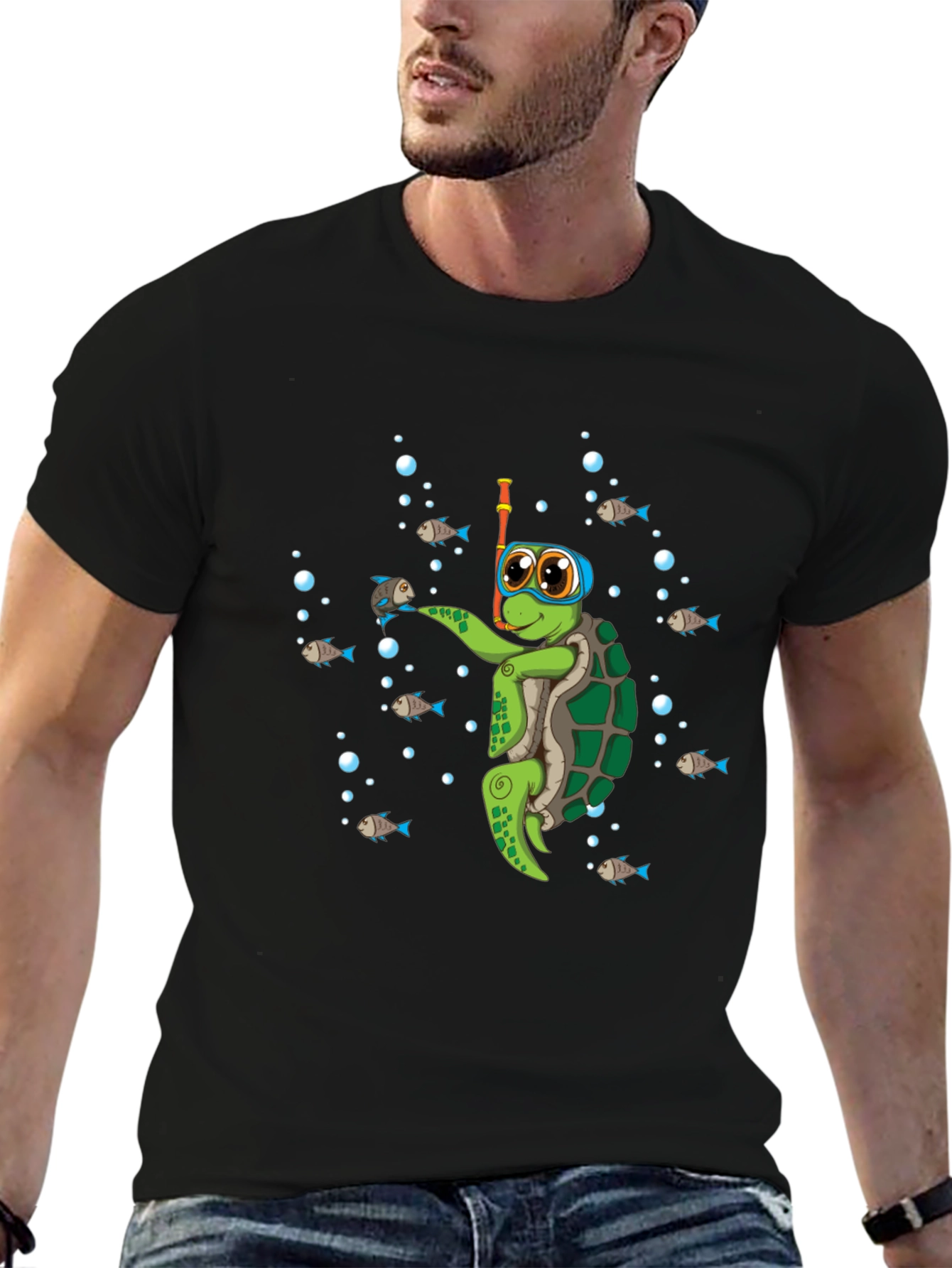 Black Diving Turtle Graphic Tee - Cool Underwater Adventure view 6