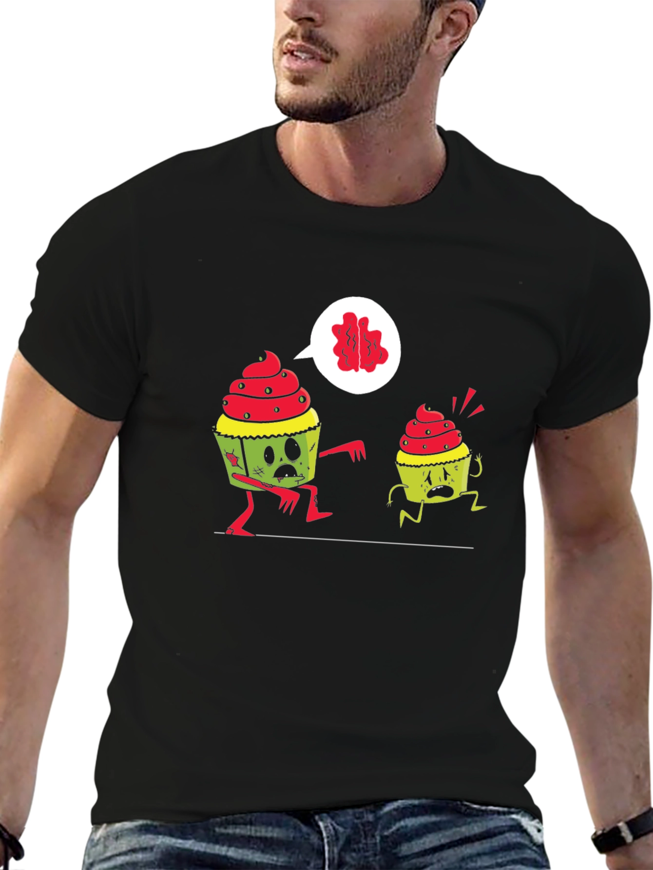 Black Zombie Cupcake T-Shirt - Brains! view 6