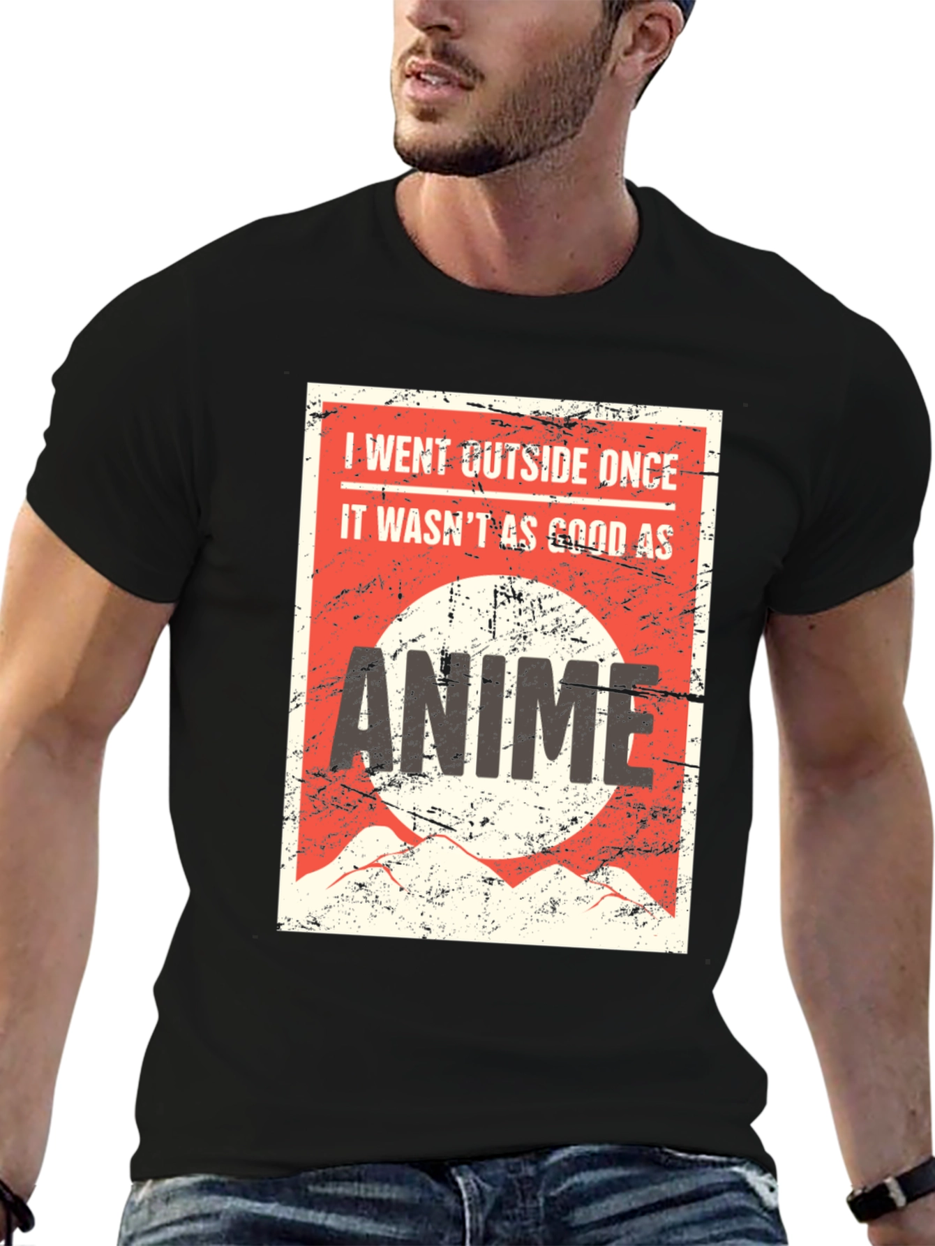 Black Anime Lover Graphic Tee - I Went Outside Once T-Shirt view 6