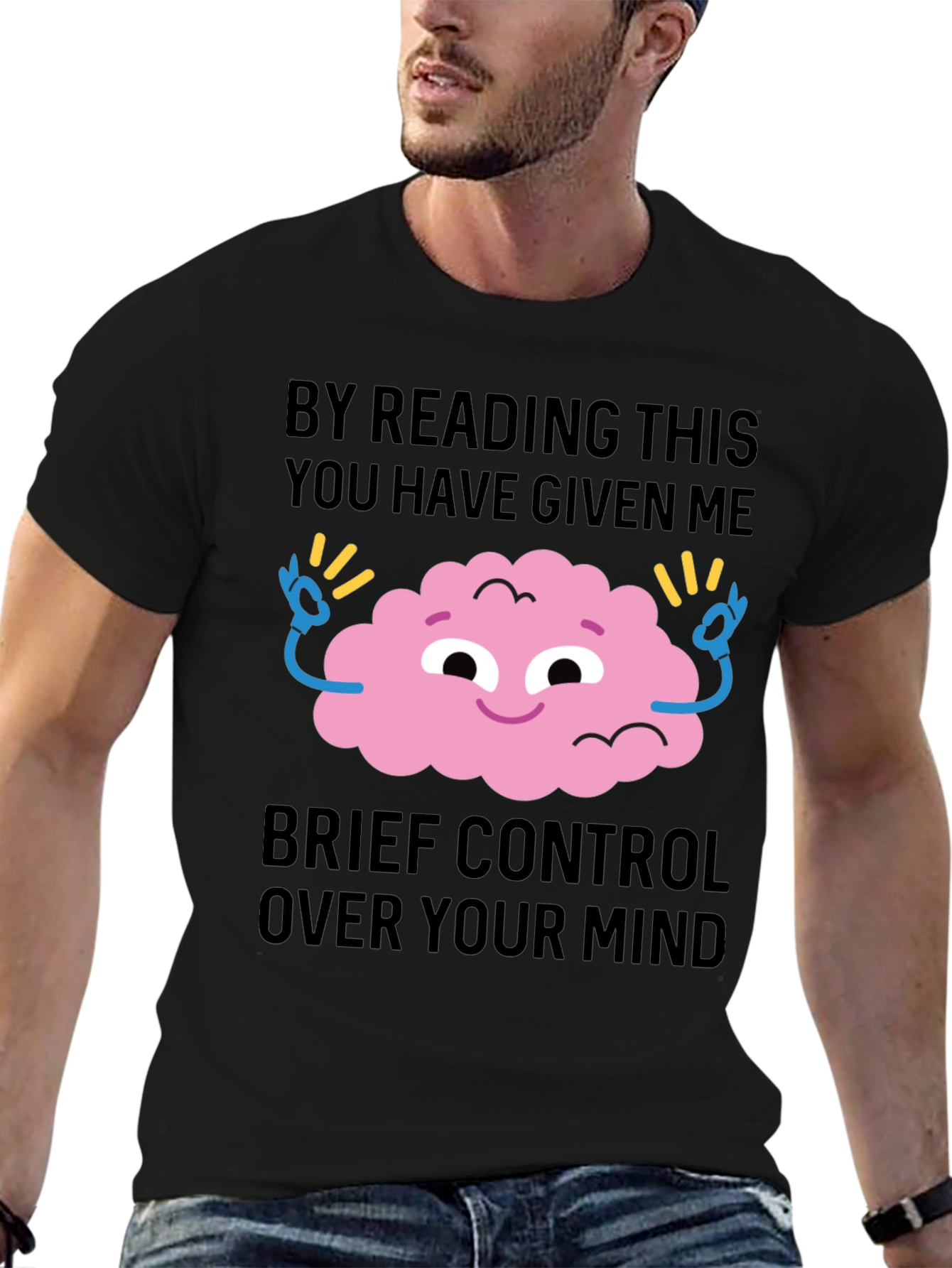Black Mind Control T-Shirt - Funny Brain Tee view 6