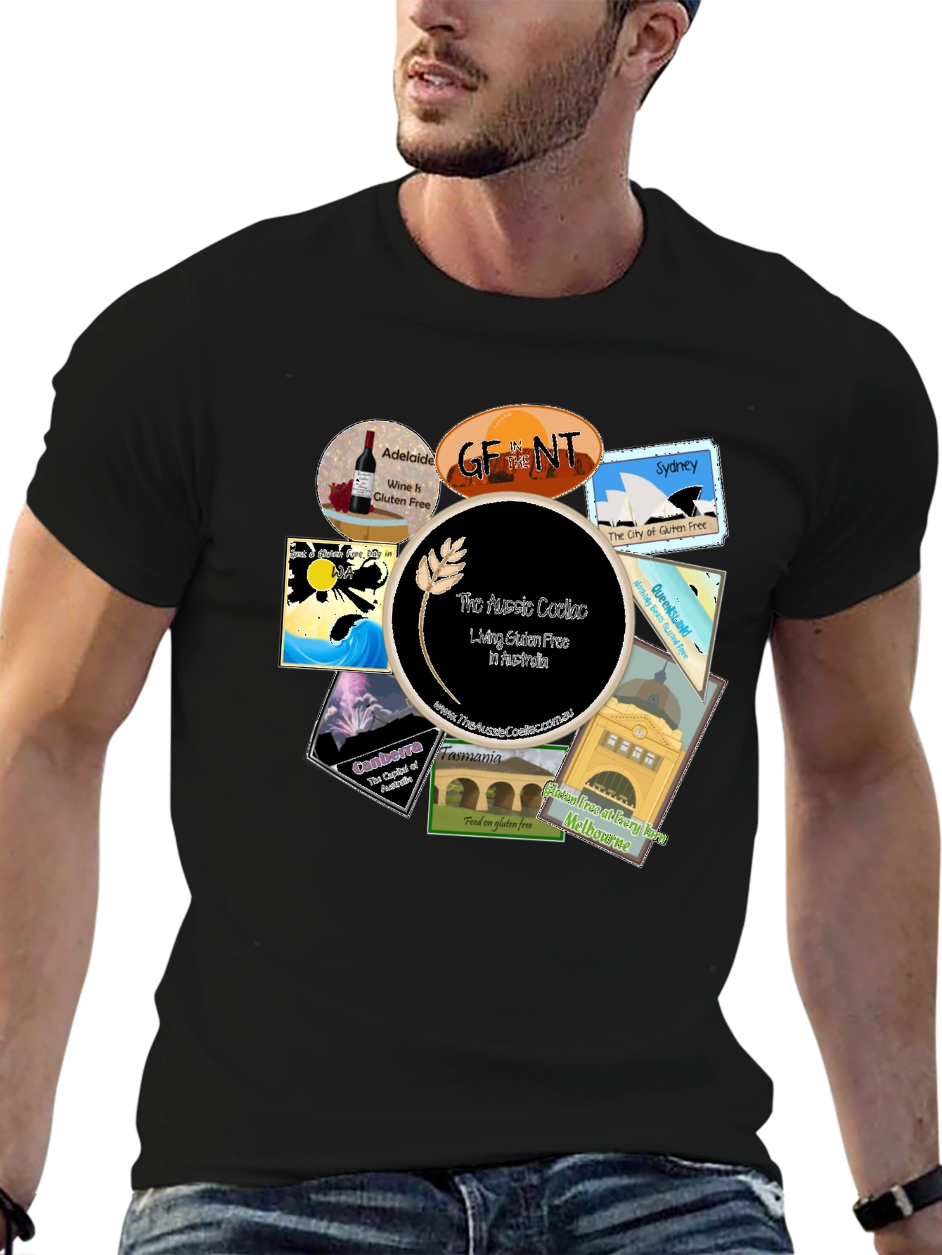 Black Aussie Cities Gluten-Free T-Shirt view 6