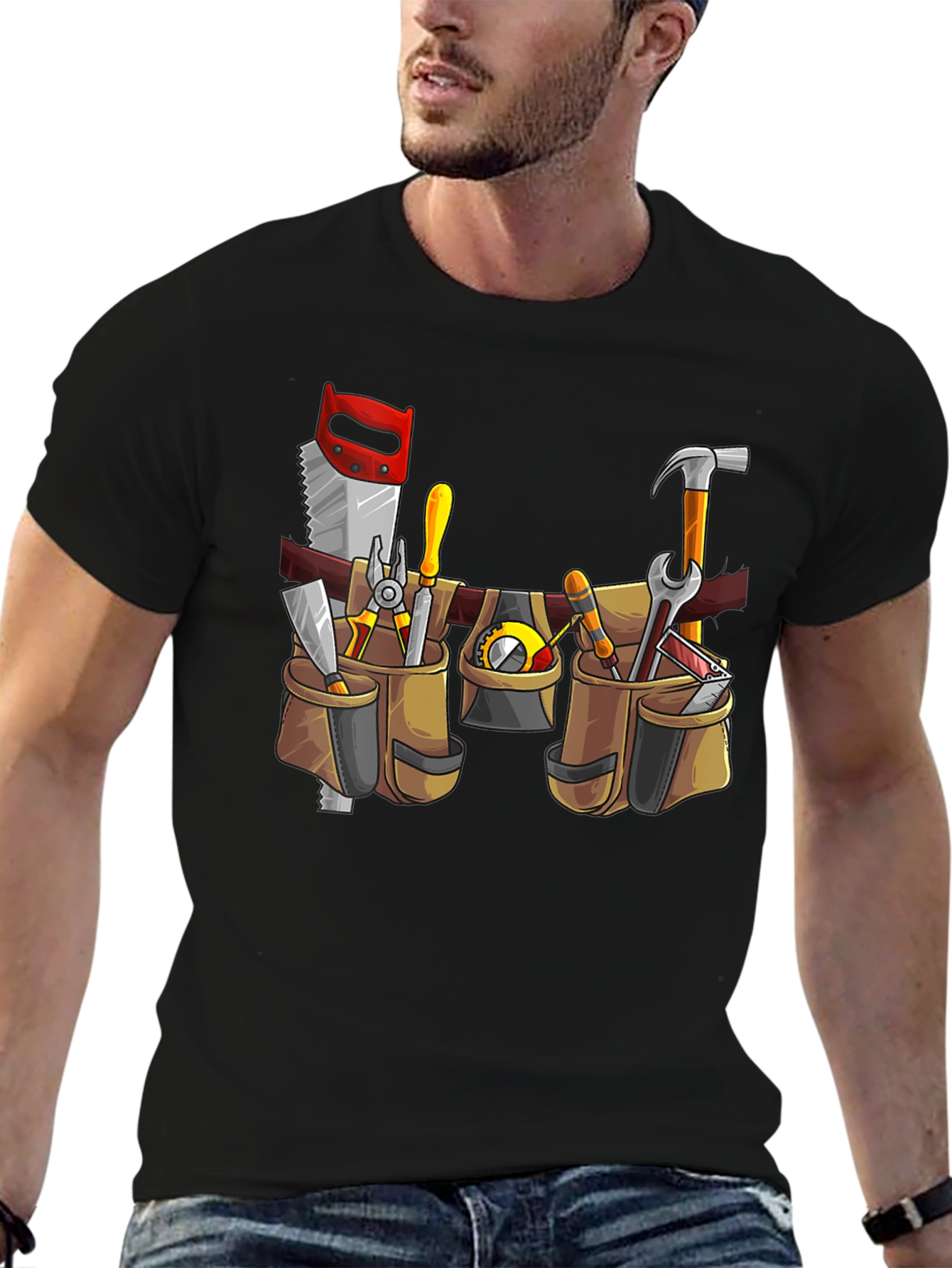 Black Construction T-Shirt: Tool Belt Graphic Tee view 6