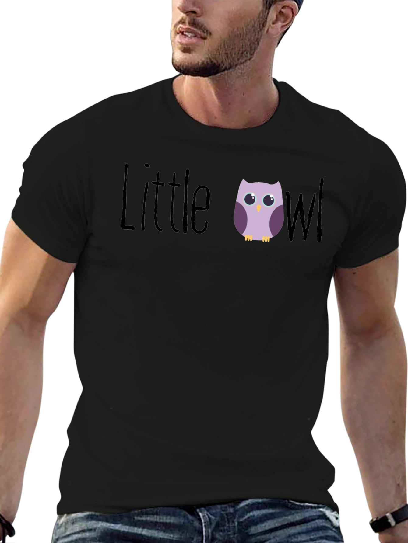 Black Little Owl Graphic T-Shirt - Cute Bird Tee view 6