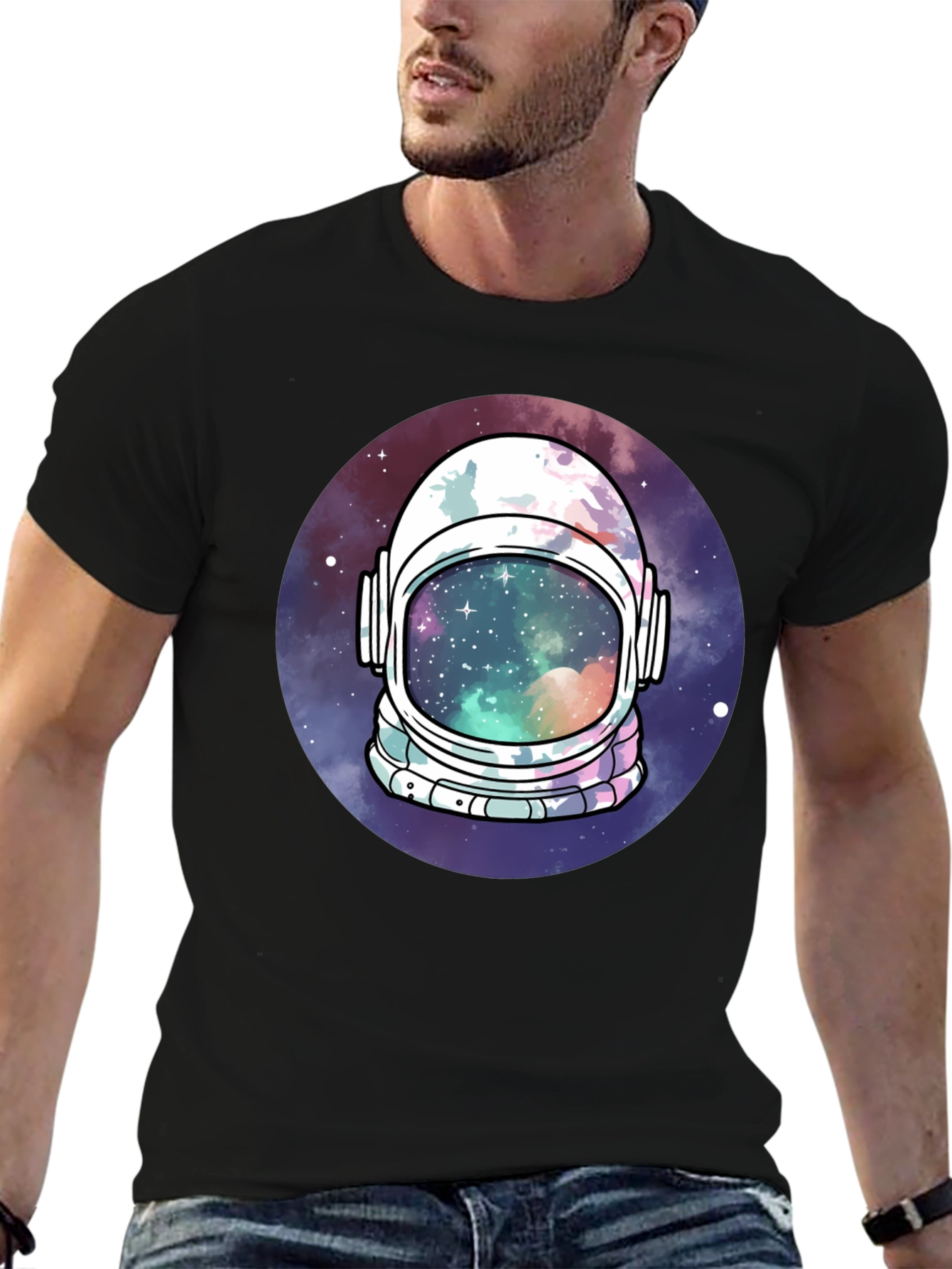Black Astronaut Helmet Space T-Shirt view 6