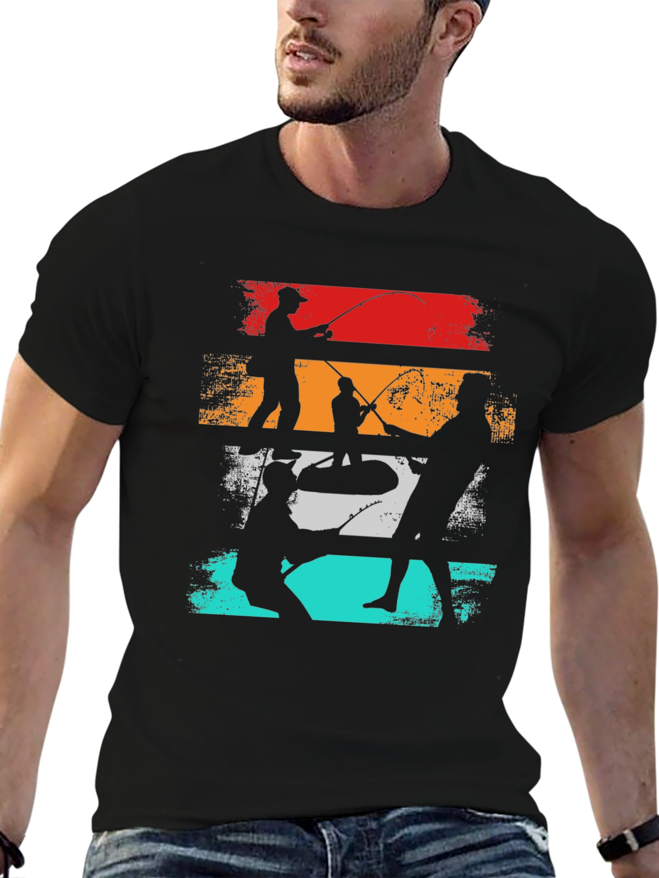 Black Retro Fishing T-Shirt - Angler's Silhouette Tee view 6
