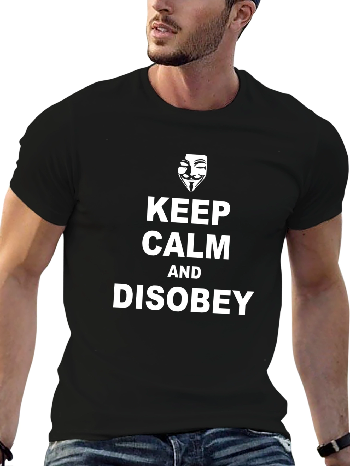 Black Keep Calm Disobey Graphic Tee - Black Cotton T-Shirt view 6