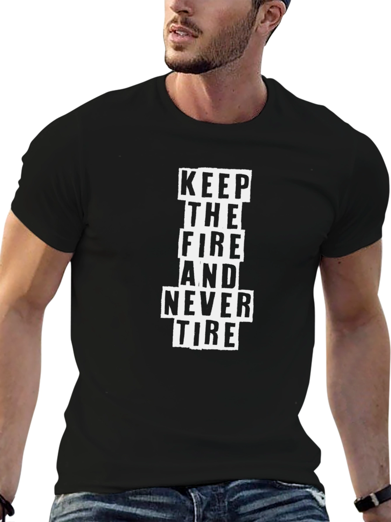 Black Keep the Fire Graphic Tee - Black Cotton Comfort view 6