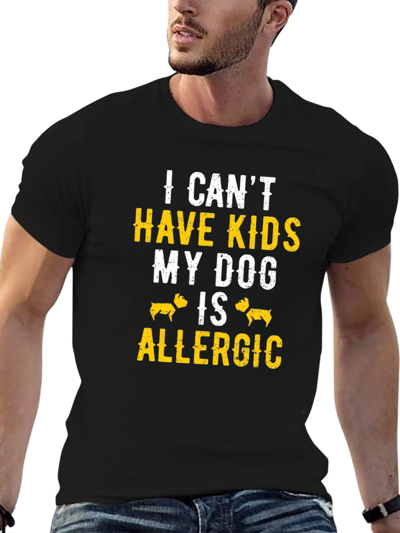 Black Funny Dog Allergic T-Shirt view 6