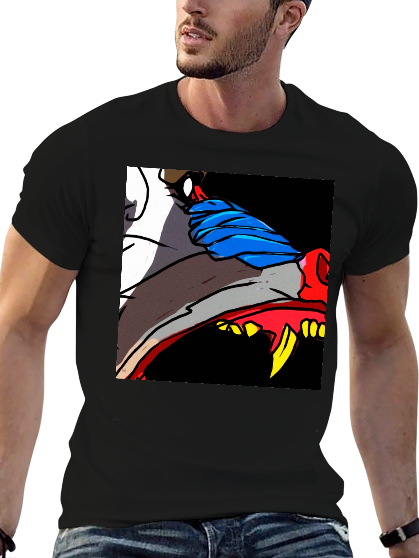 Black Cartoon Wolf Graphic Tee - Black view 6