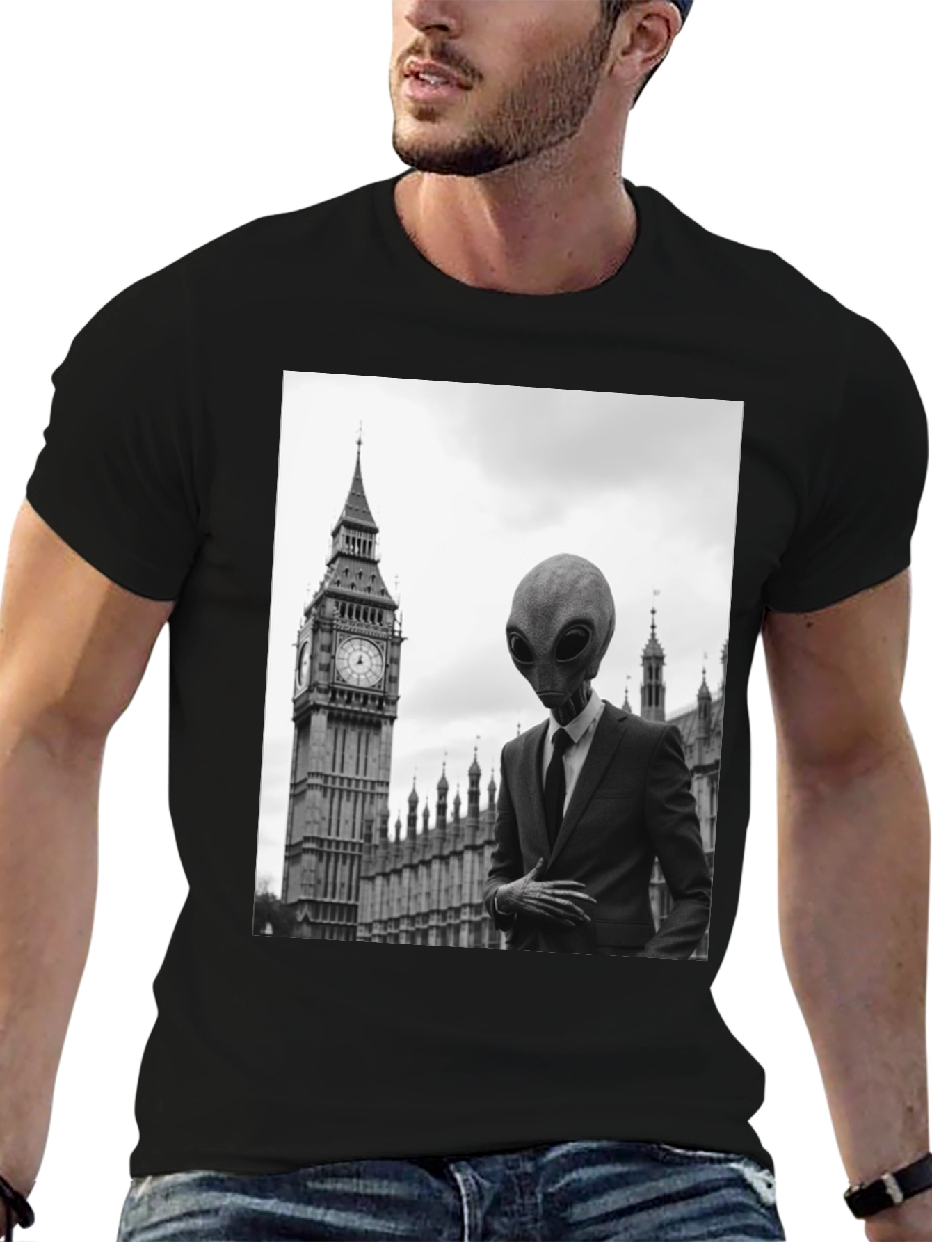 Black Alien in London T-Shirt - Men's Graphic Tee view 6
