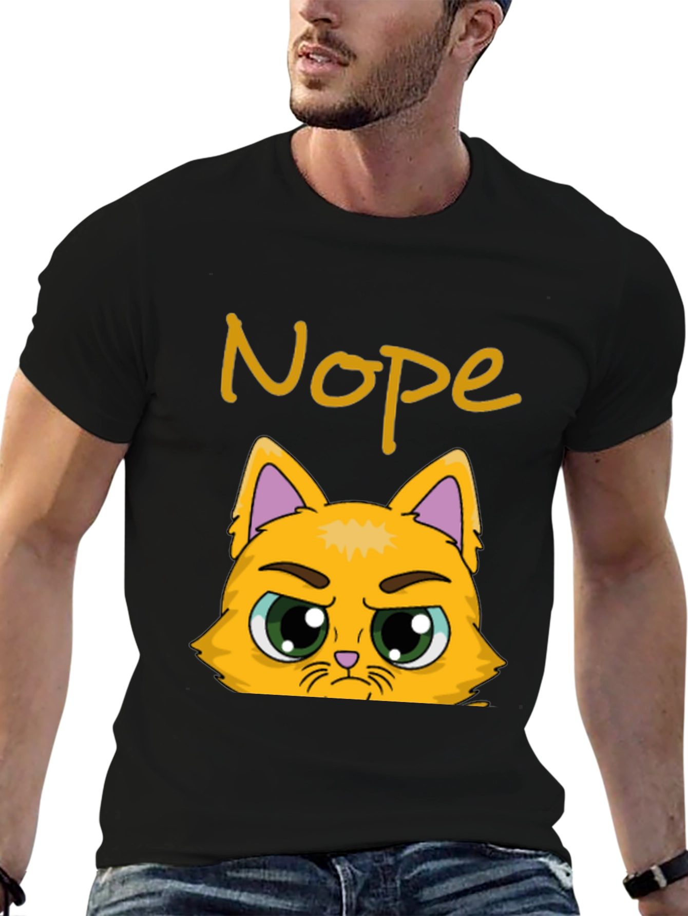 Black Nope Cat Graphic T-Shirt - Funny Grumpy Kitten Tee view 6