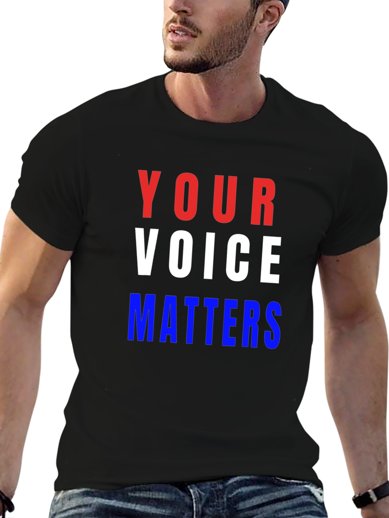 Black Your Voice Matters Graphic Tee - Patriotic T-Shirt view 6