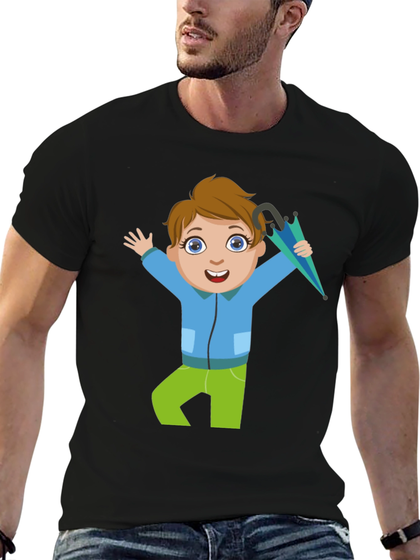 Black Cartoon Boy Black T-Shirt view 6