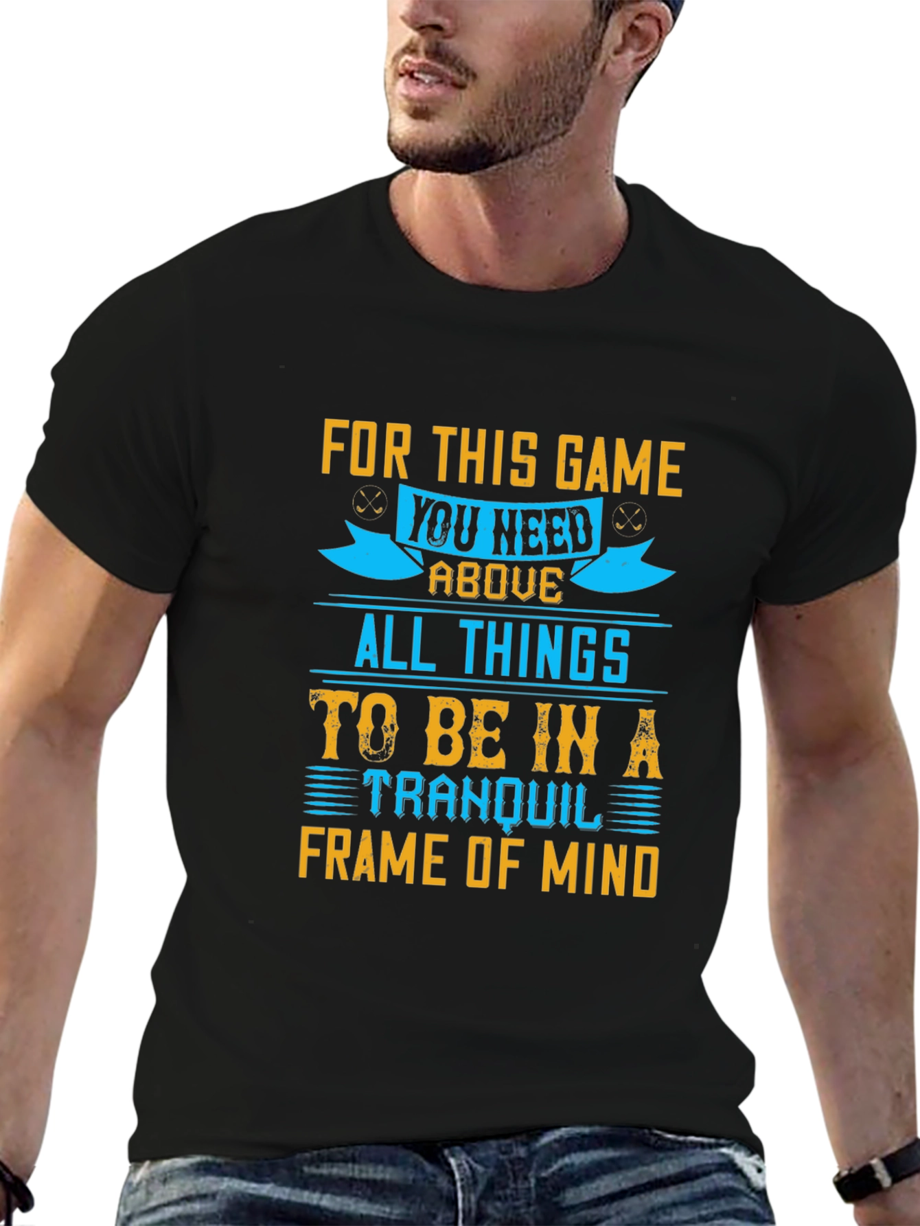 Black Tranquil Mind Game T-Shirt - Soft Black Cotton Tee view 6