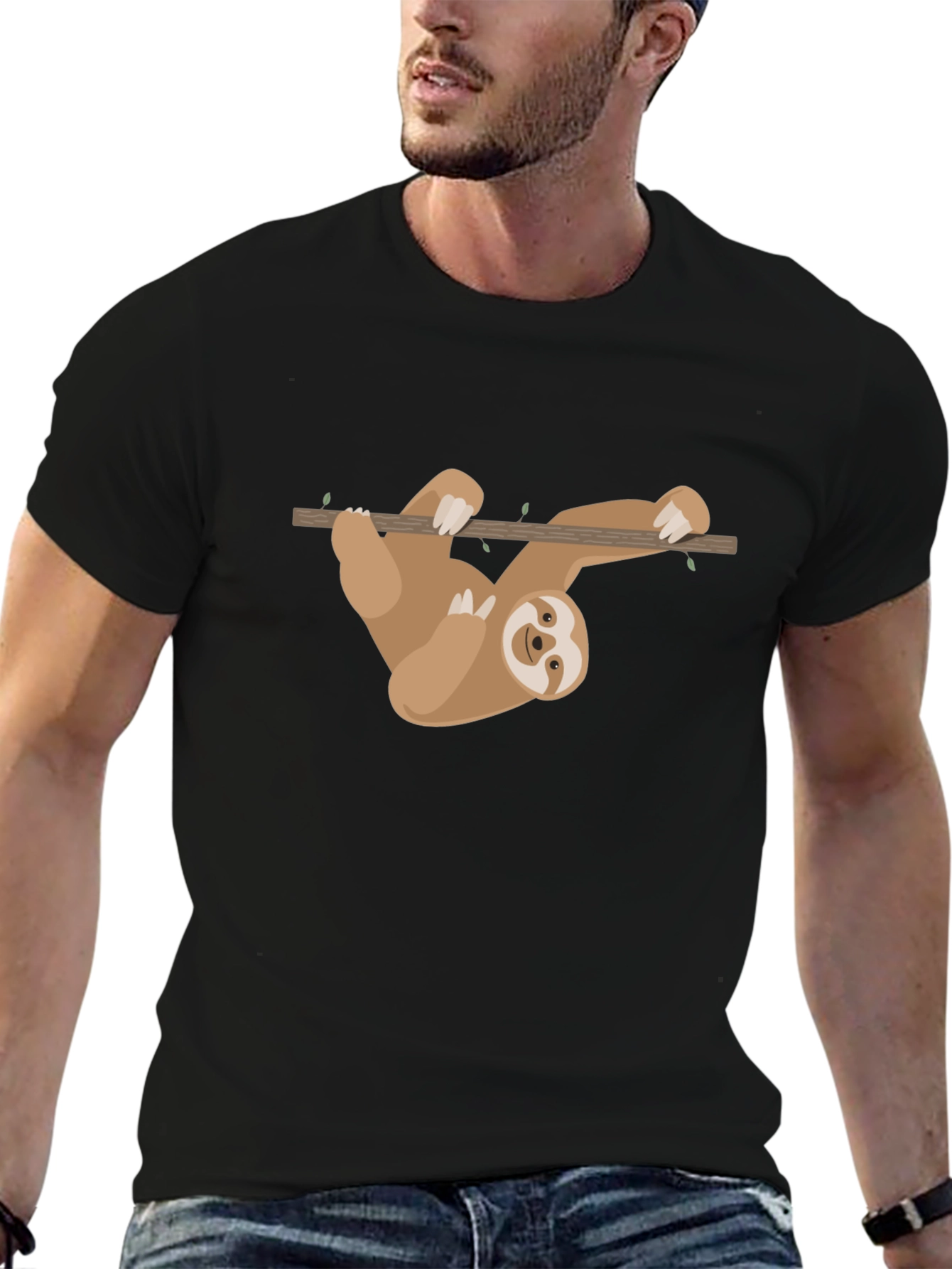 Black Sloth Hanging T-Shirt - Cute Cartoon Design view 6