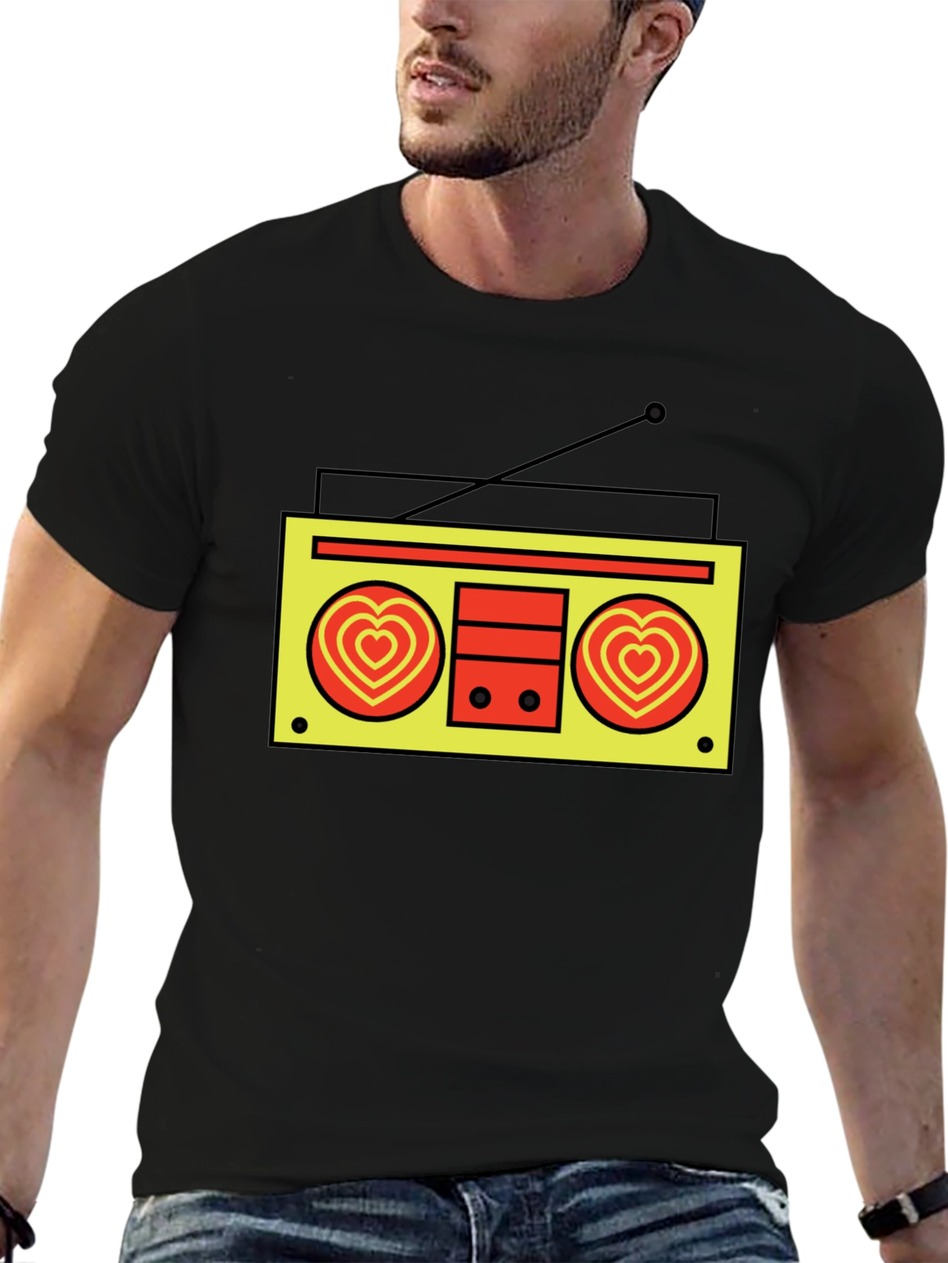 Black Retro Radio Heart T-Shirt - Black view 6