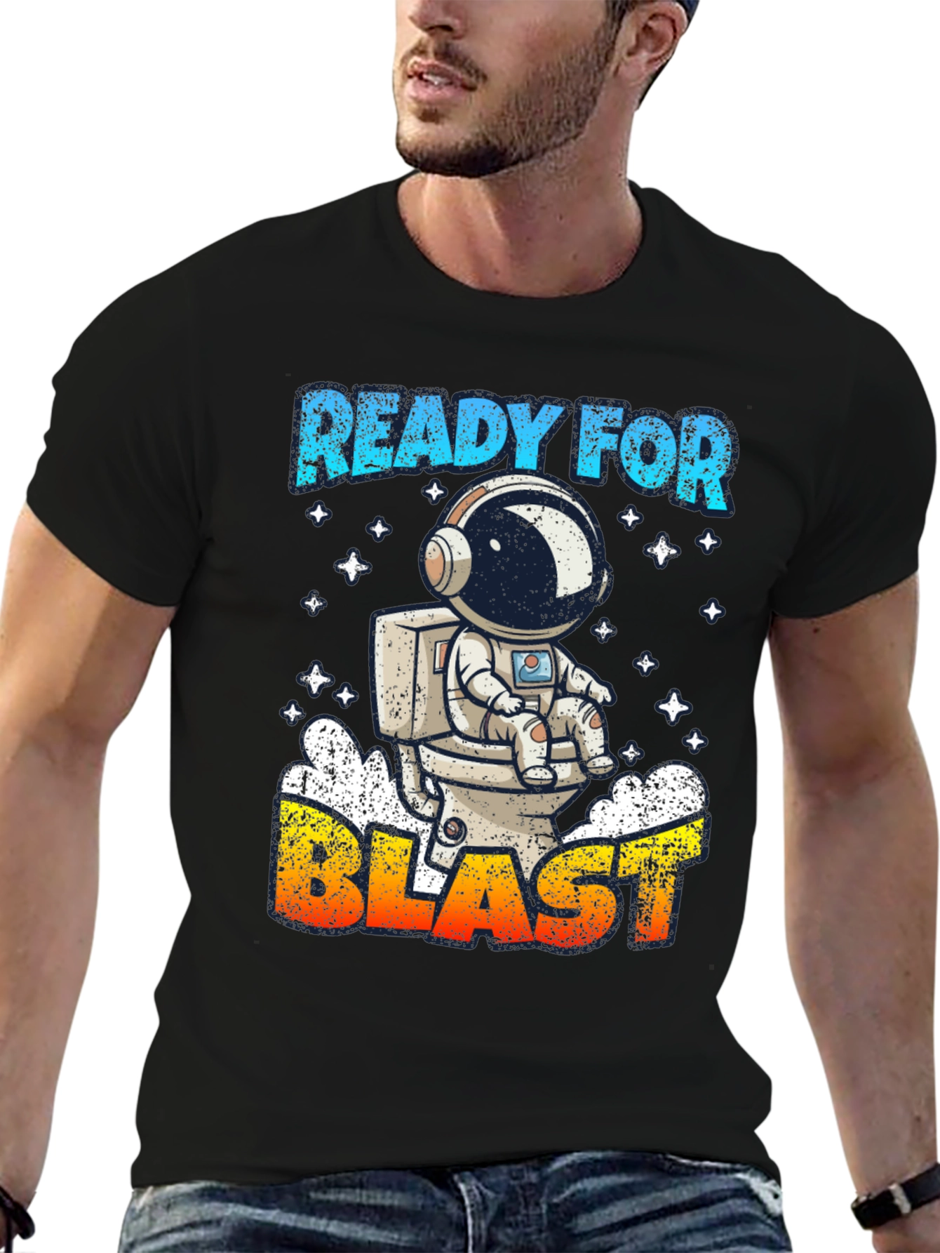 Black Ready for Blast Astronaut T-Shirt - Funny Space Tee view 6