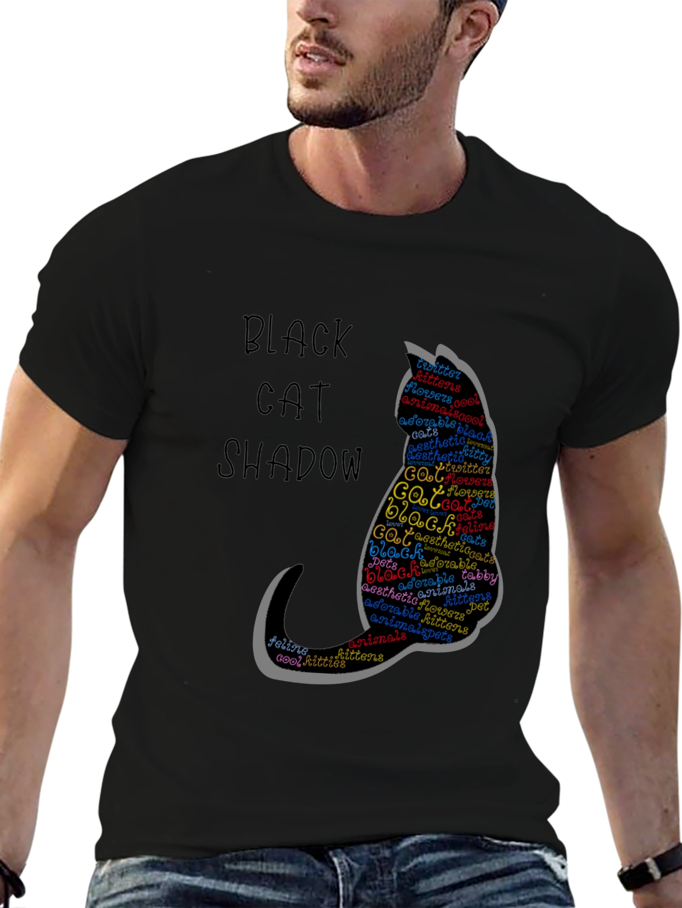 Black Black Cat Shadow Word Art T-Shirt, Pet Lover Gift view 6