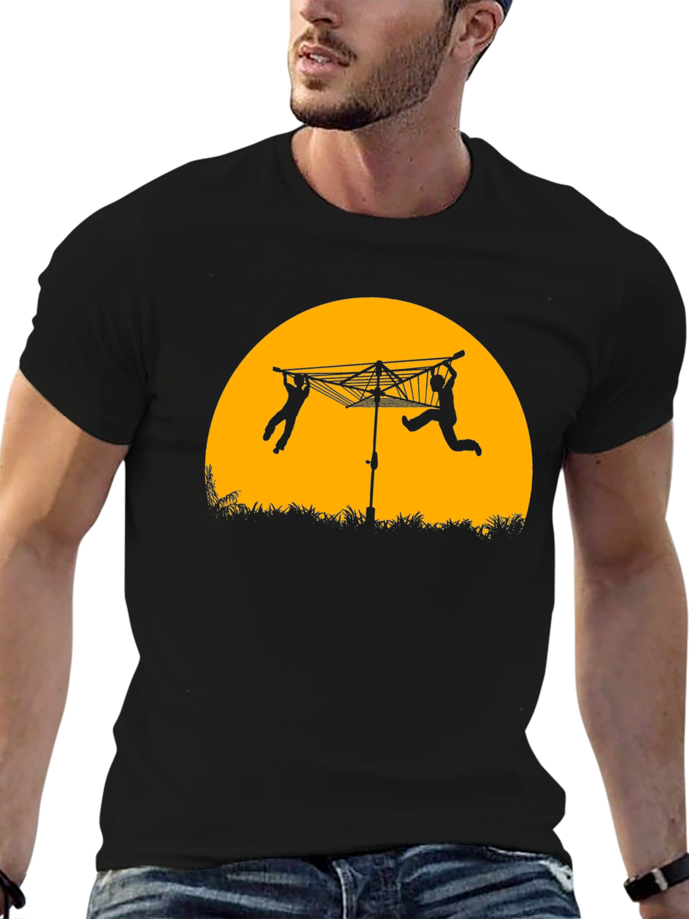 Black Funny Clothesline Silhouette T-Shirt view 6