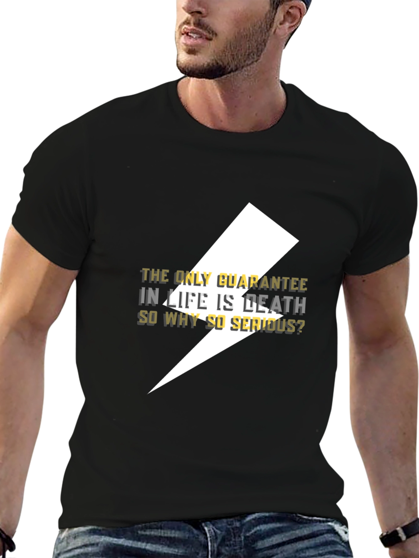 Black Edgy Graphic Tee - "The Only Guarantee is Death" Black T-Shirt view 6