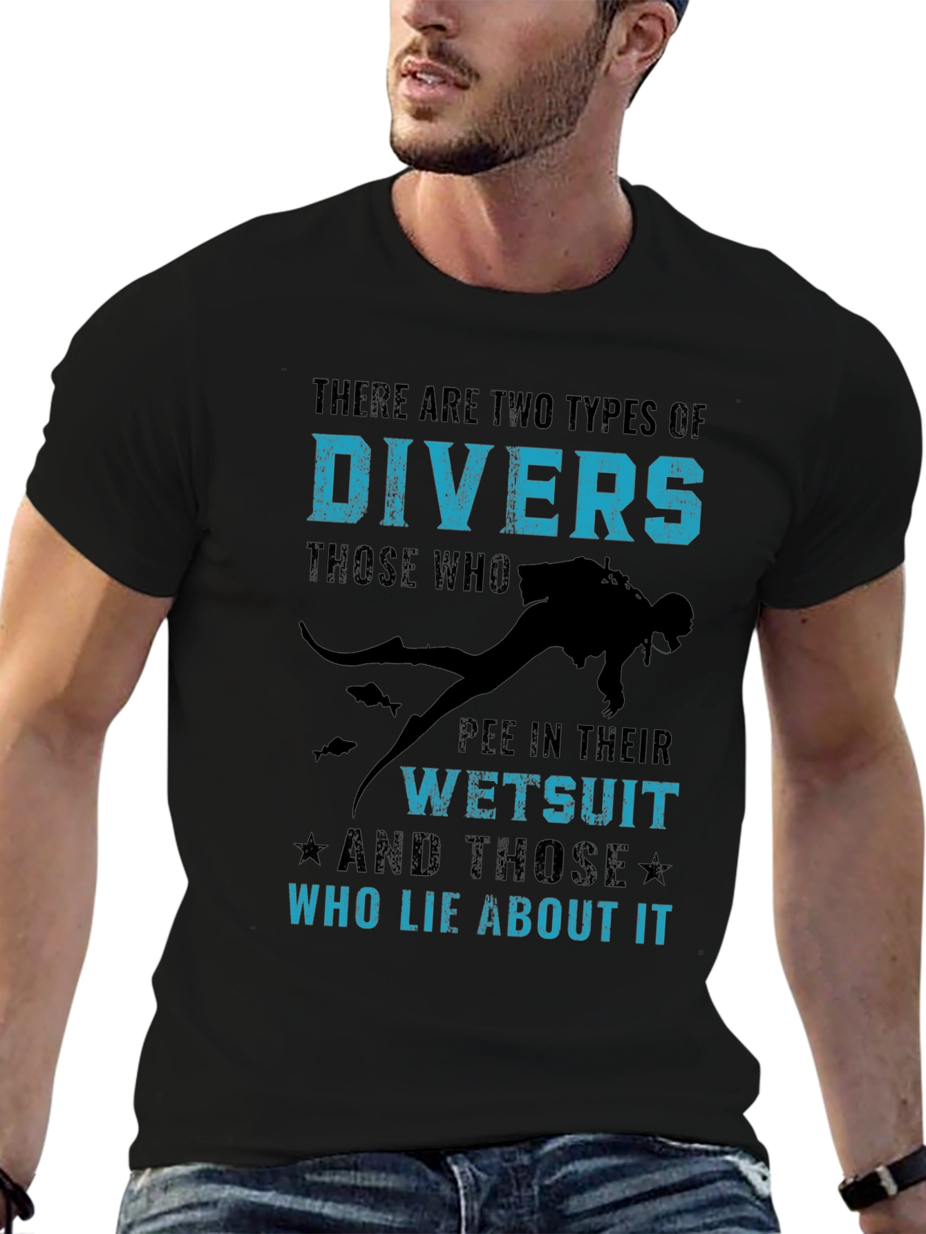 Black Funny Diver T-Shirt - Two Types of Divers view 6