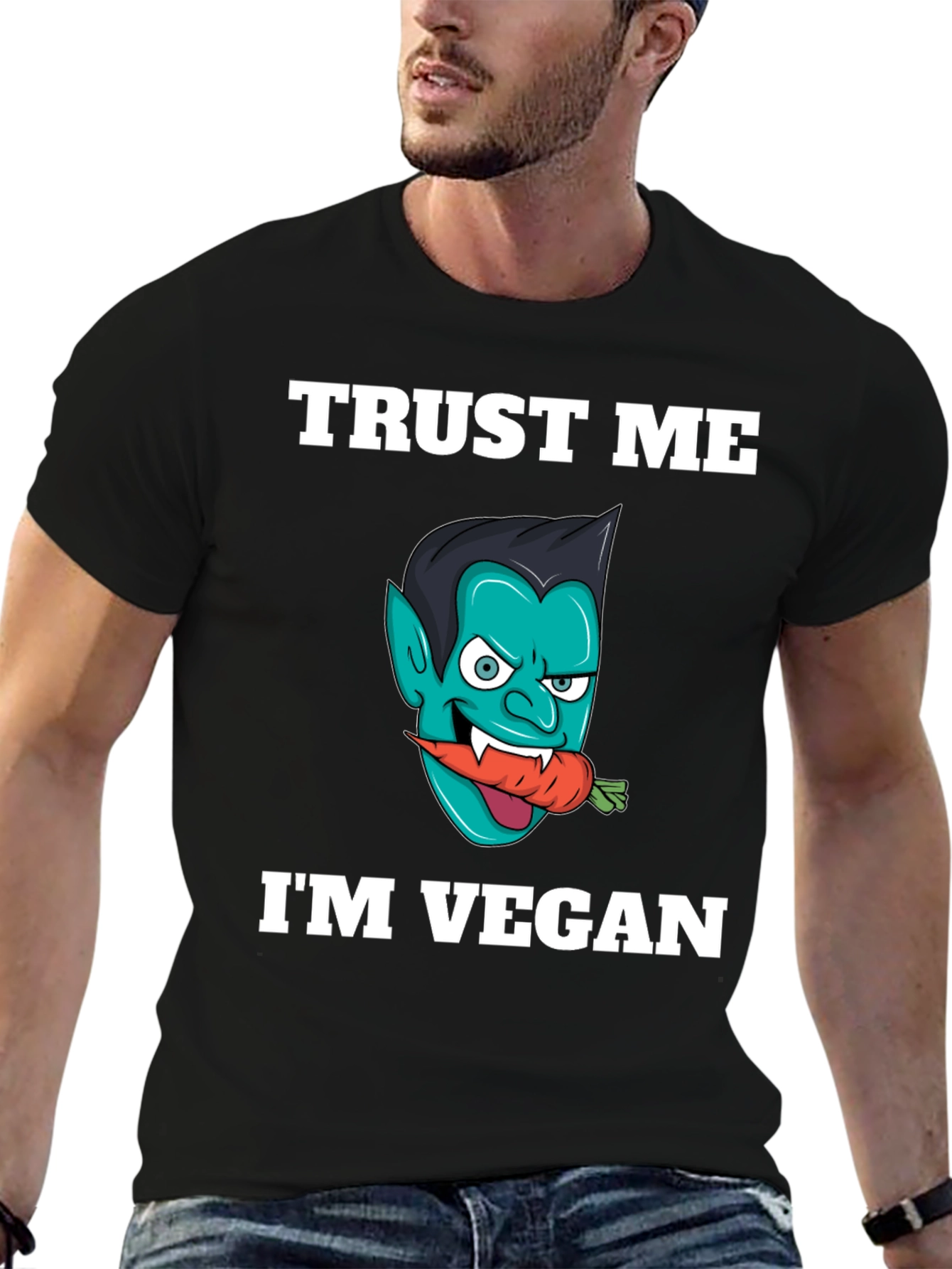 Black Vegan Vampire T-Shirt - Trust Me, I'm Vegan! view 6