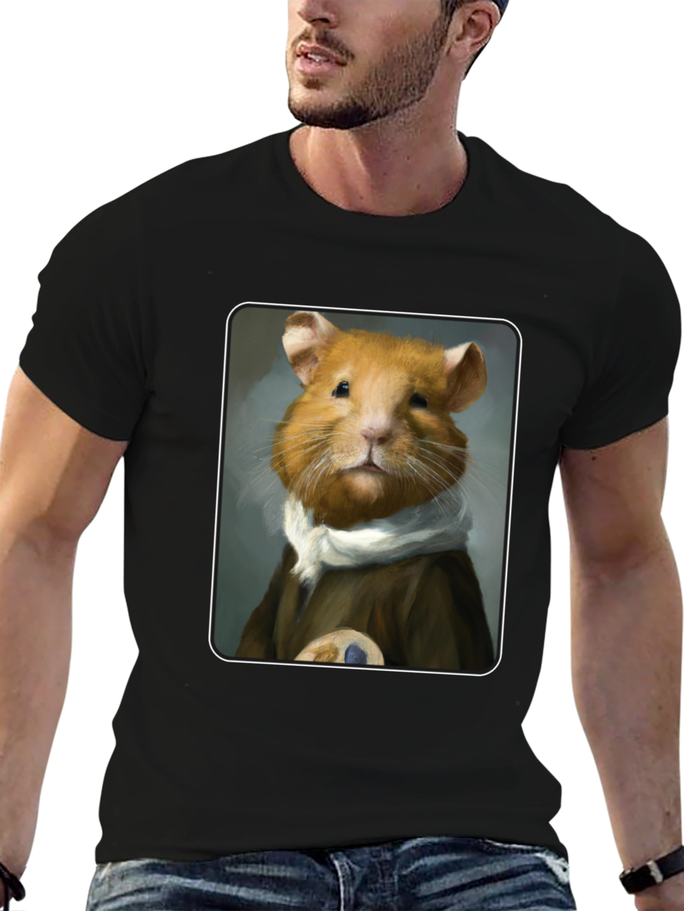 Black Hamster Portrait T-Shirt - Unique & Quirky Tee view 6