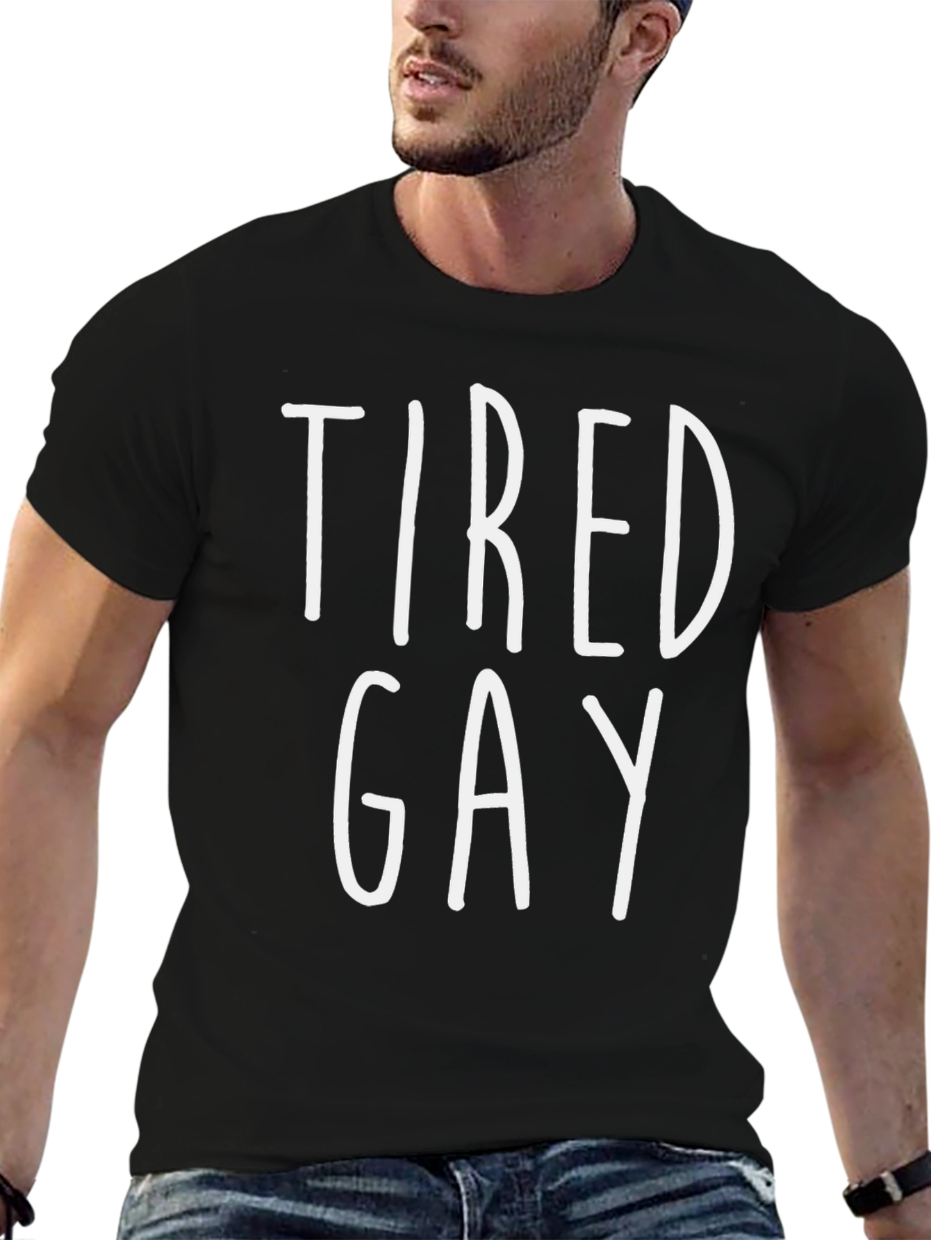 Black Tired Gay Graphic Tee - Black Cotton Blend T-Shirt view 6