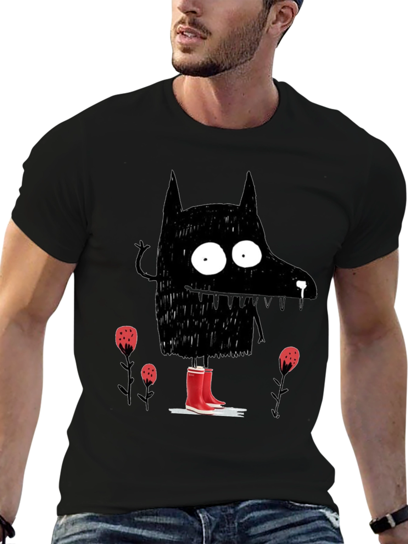 Black Wolf Rain Boot T-Shirt view 6