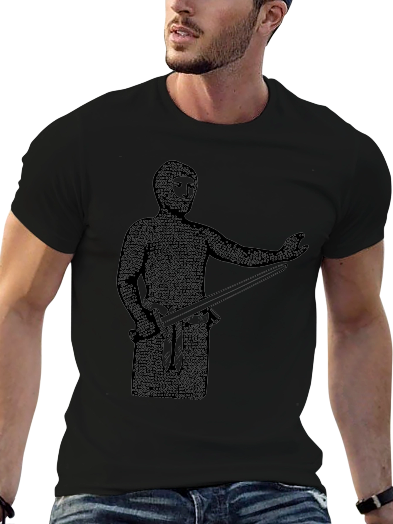 Black Medieval Knight T-Shirt - Chainmail Graphic Tee view 6